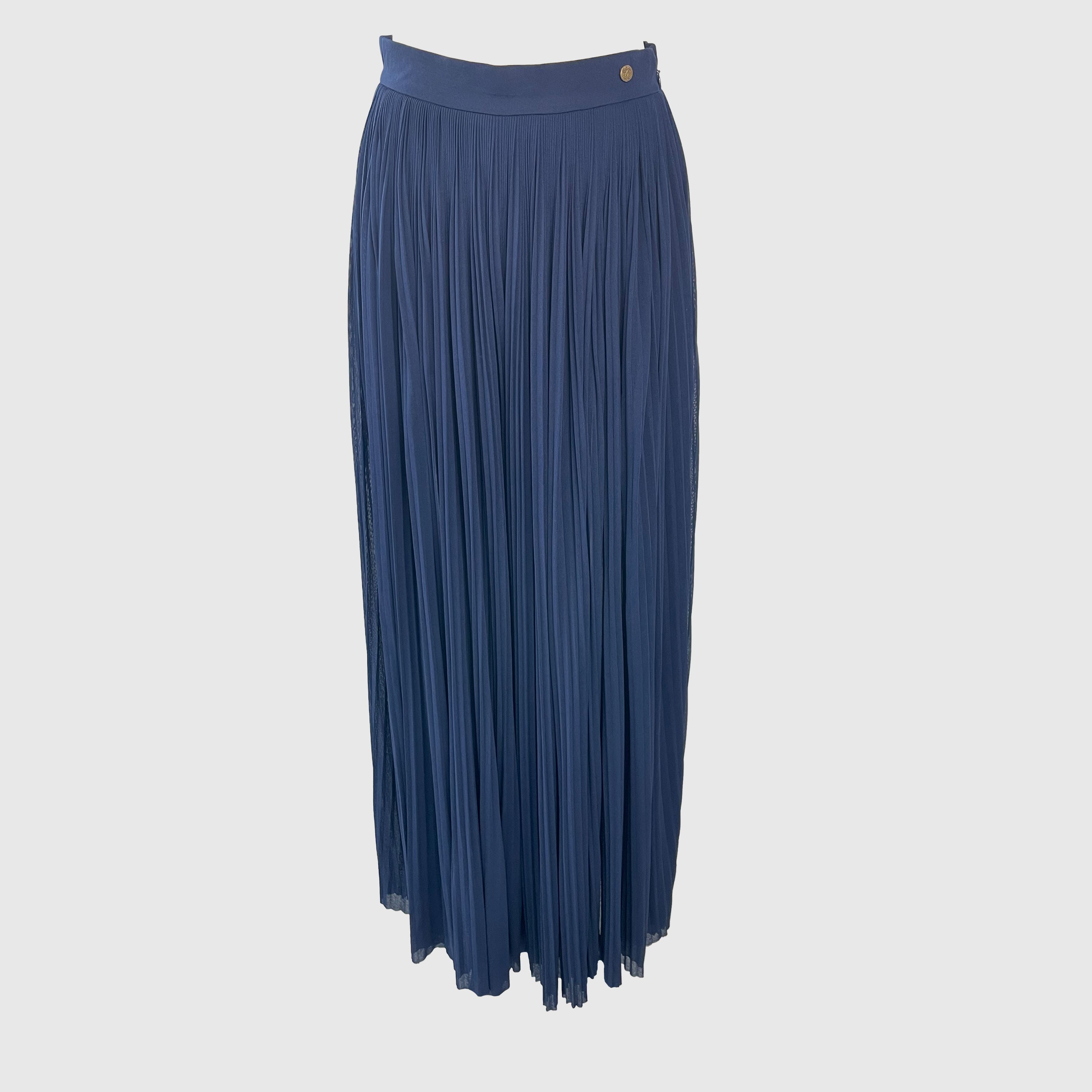 Navy Blue Pleated High Waist Maxi Skirt Clothing Chanel 