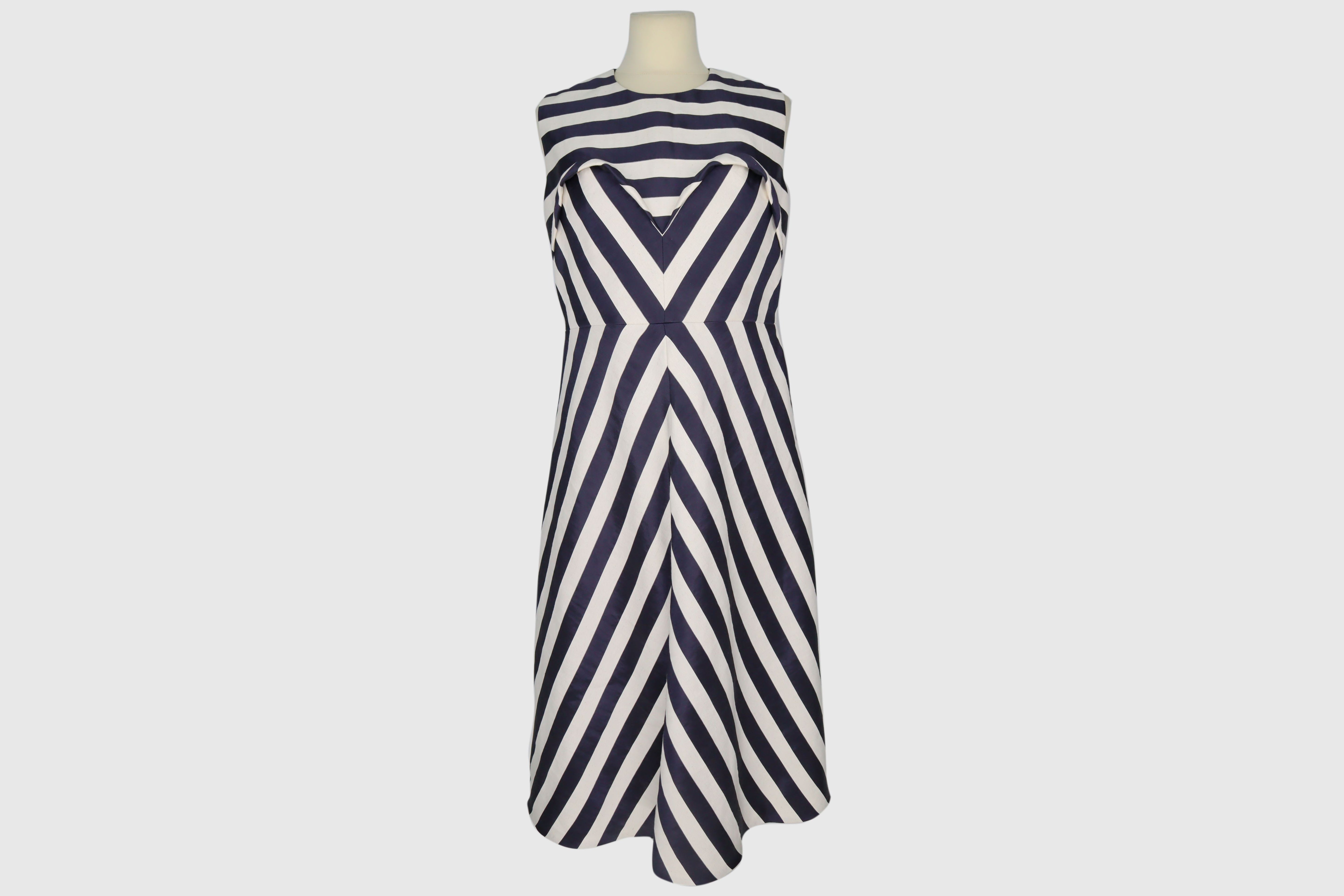 Dark Blue/White Stripe Midi Dress Clothing Delpozo 