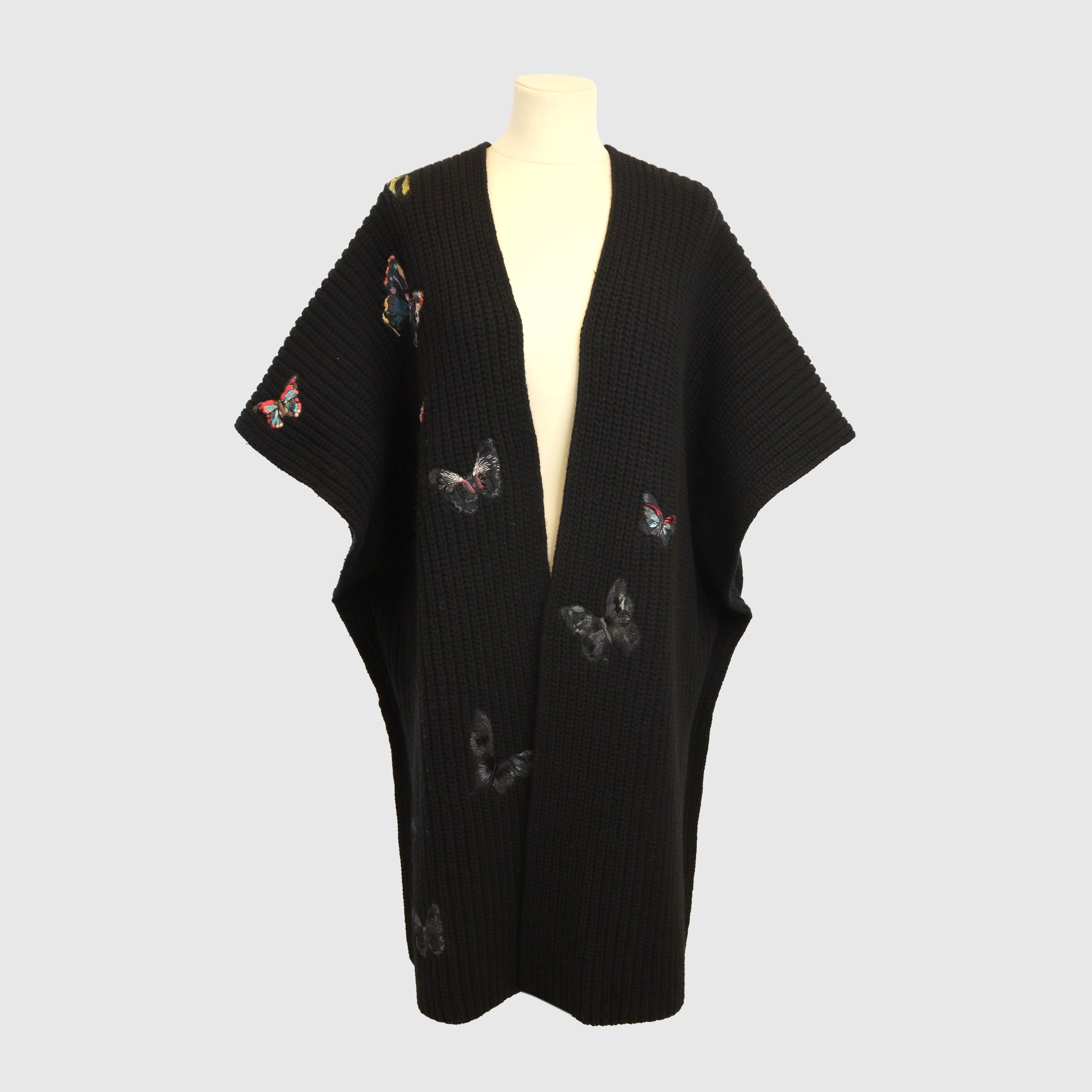 Black/Multicolor Butterfly Embroidered Cape Clothing Valentino 