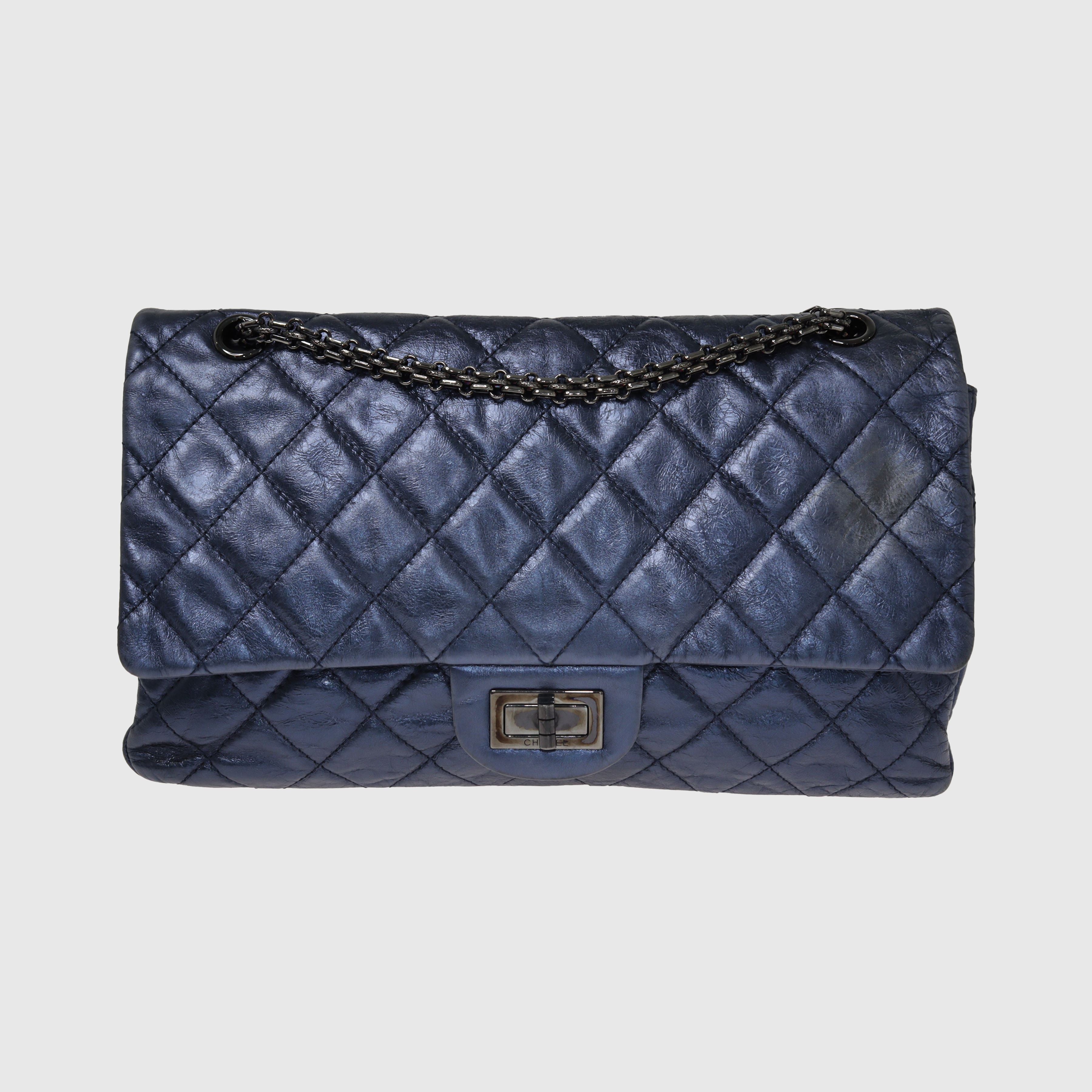Metallic Blue Quilted Reissue 2.55 Classic 227 Double Flap Bag Bags Chanel 