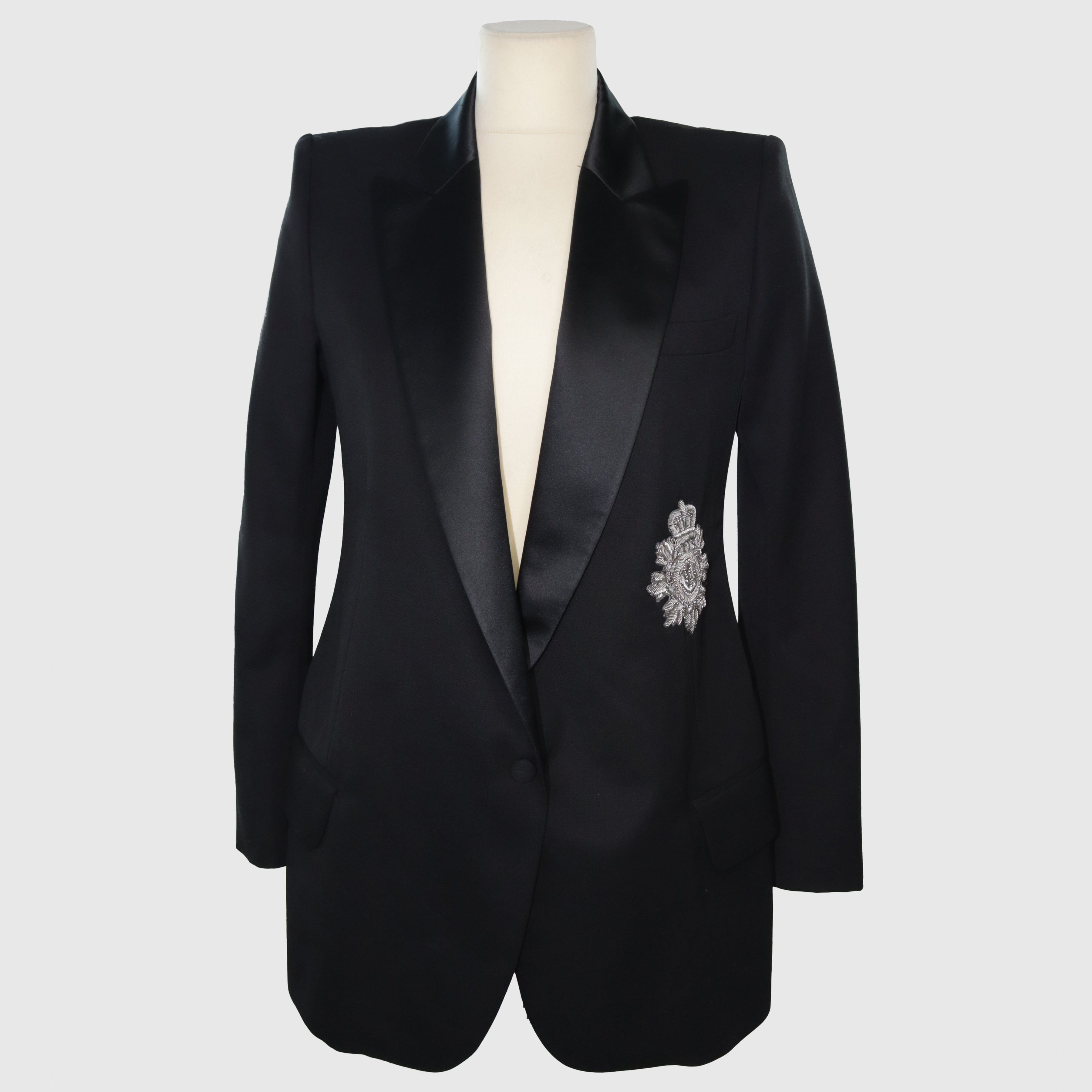 Black Silver Brooch Blazer Clothing Balmain 