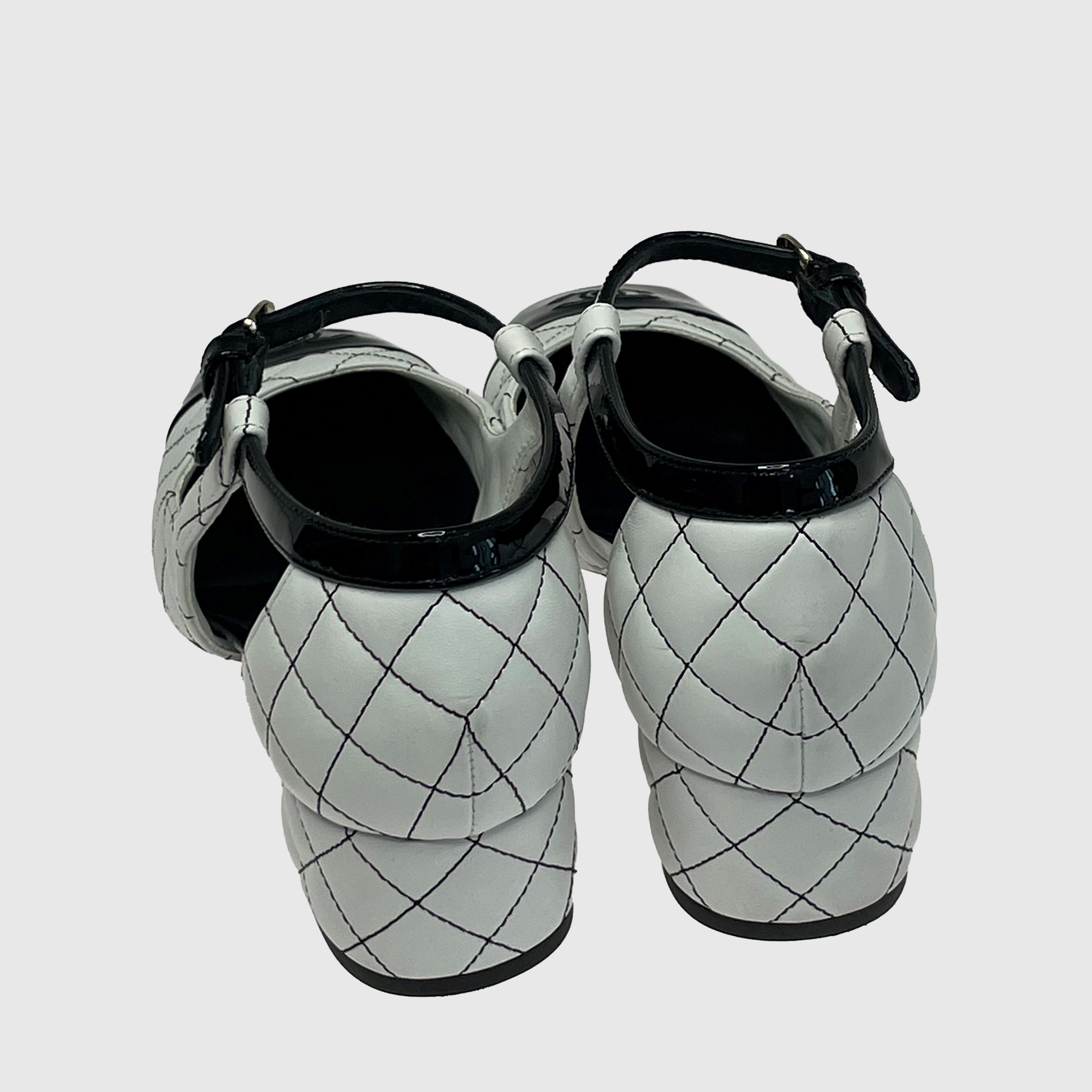 White/Black Quilted Ankle Strap Pumps Shoes Chanel