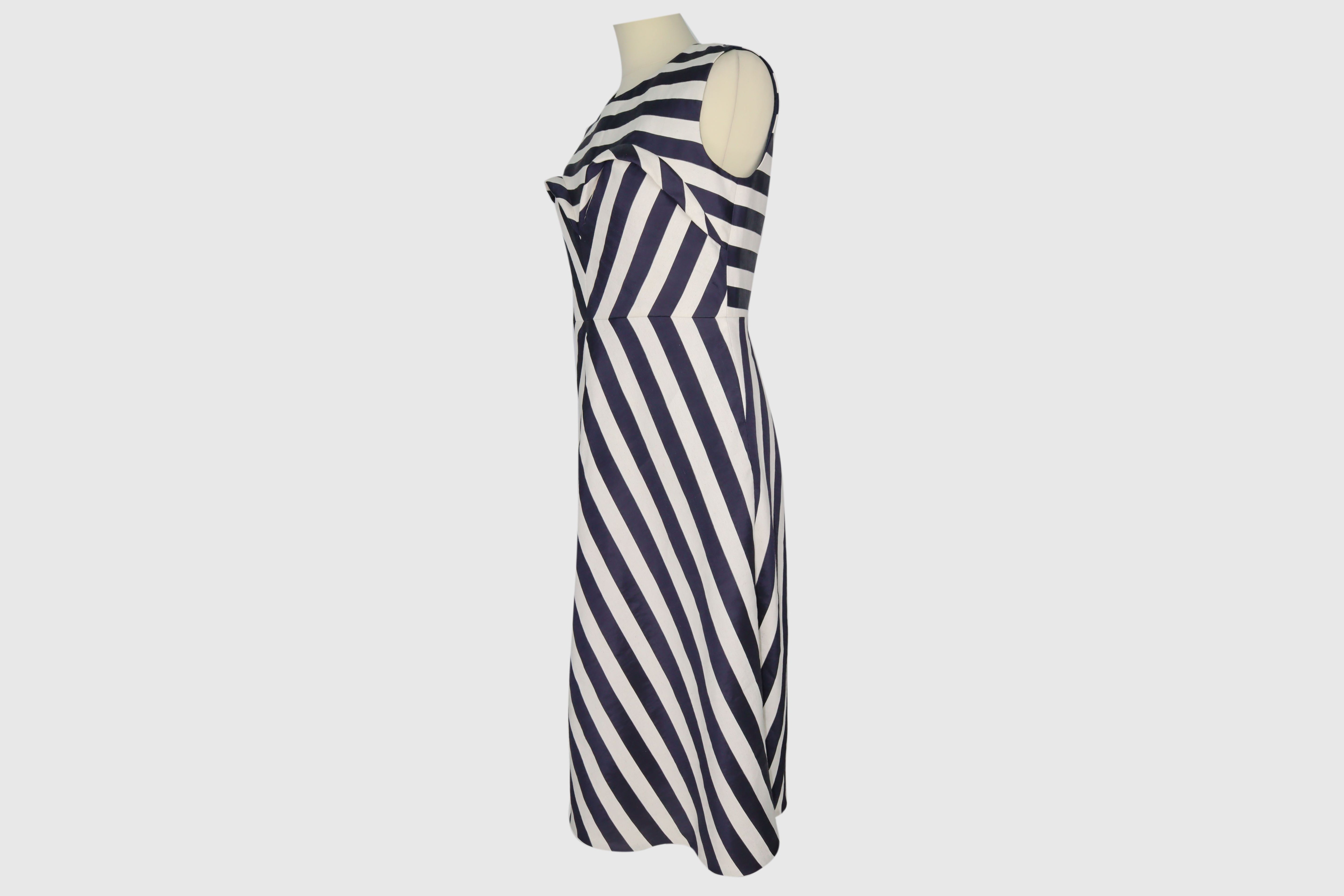 Dark Blue/White Stripe Midi Dress Clothing Delpozo 