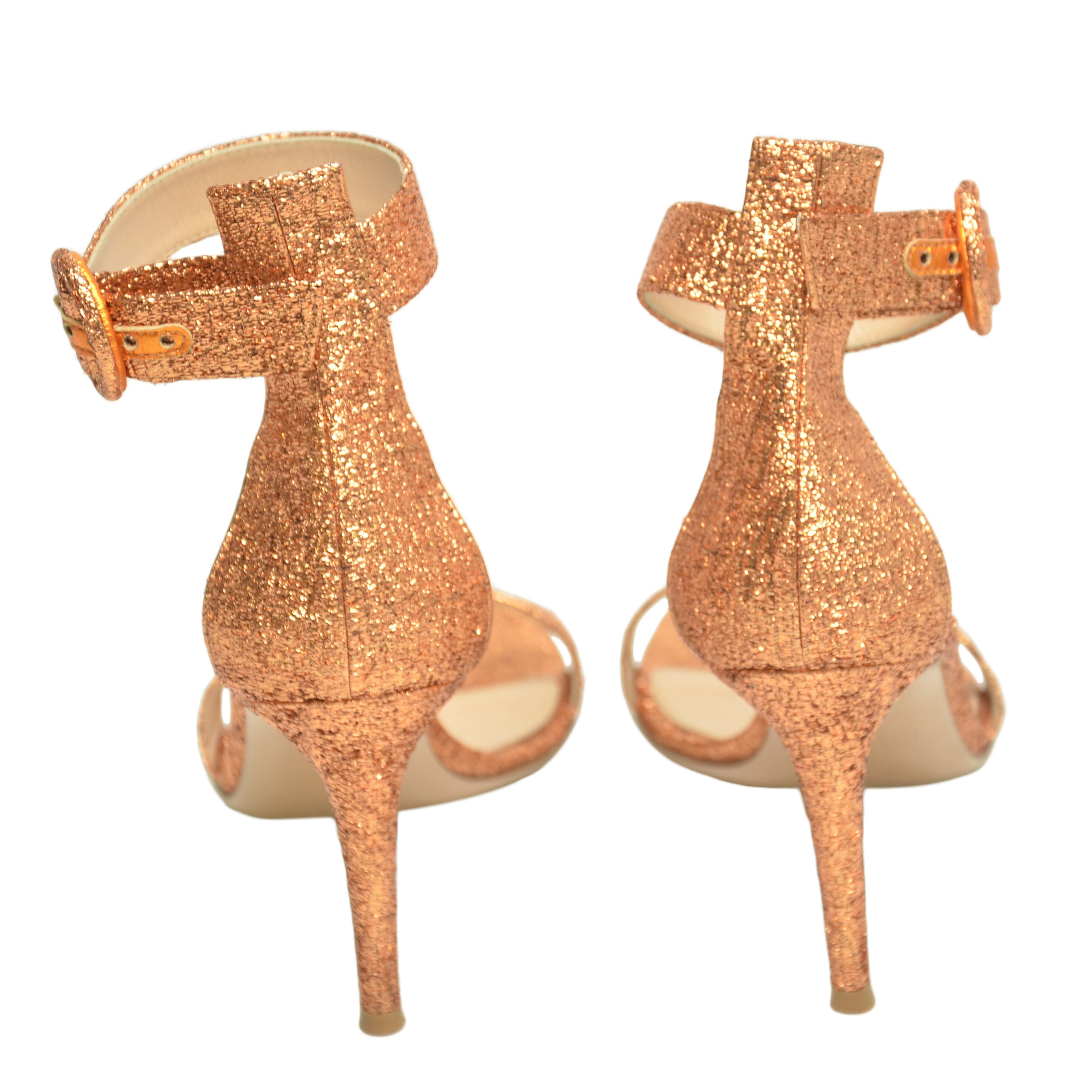 Copper Glitter Embellished Portofino Ankle Strap Sandals Shoes Gianvito Rossi