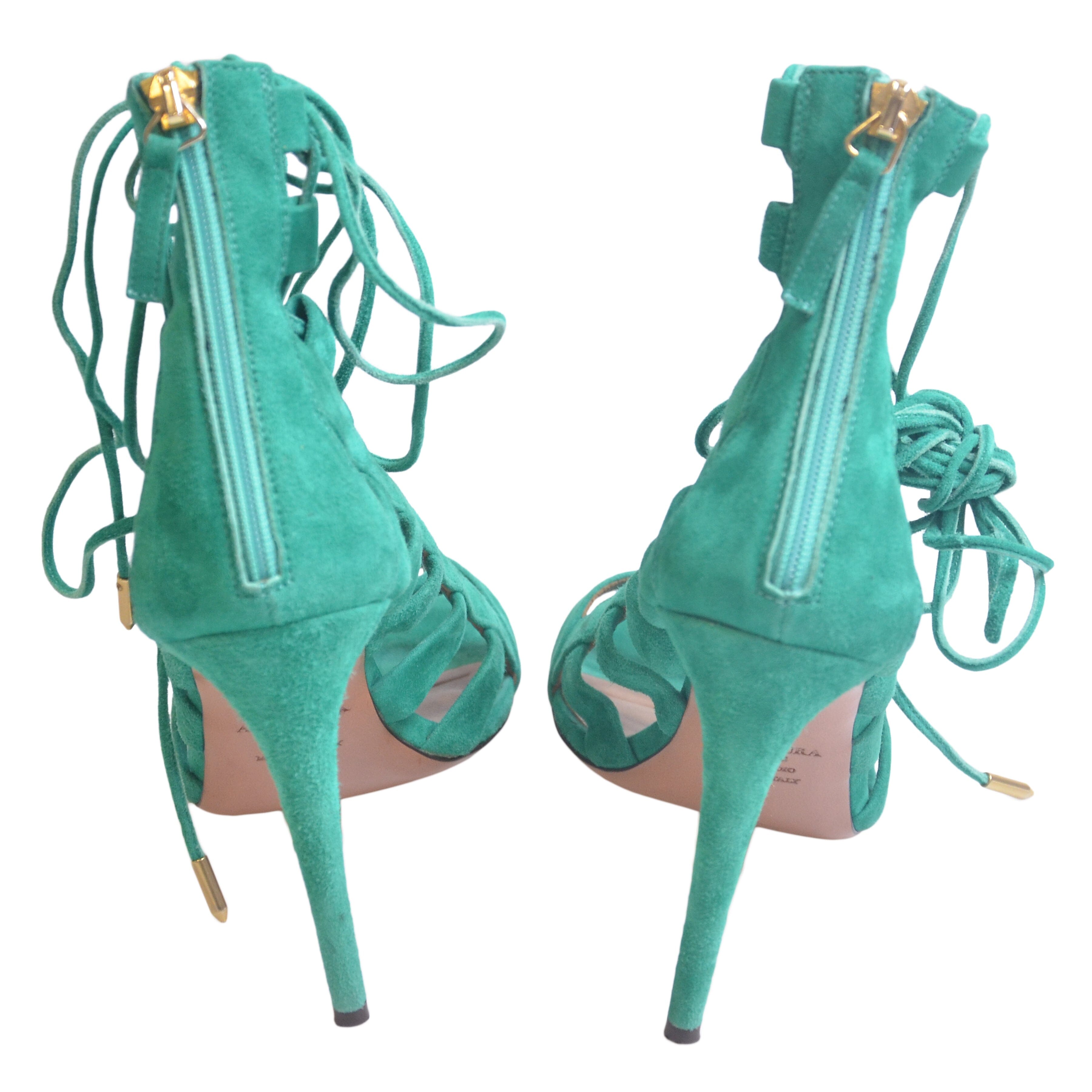 Green Strappy Open Toe Pumps Shoes Aquazzura