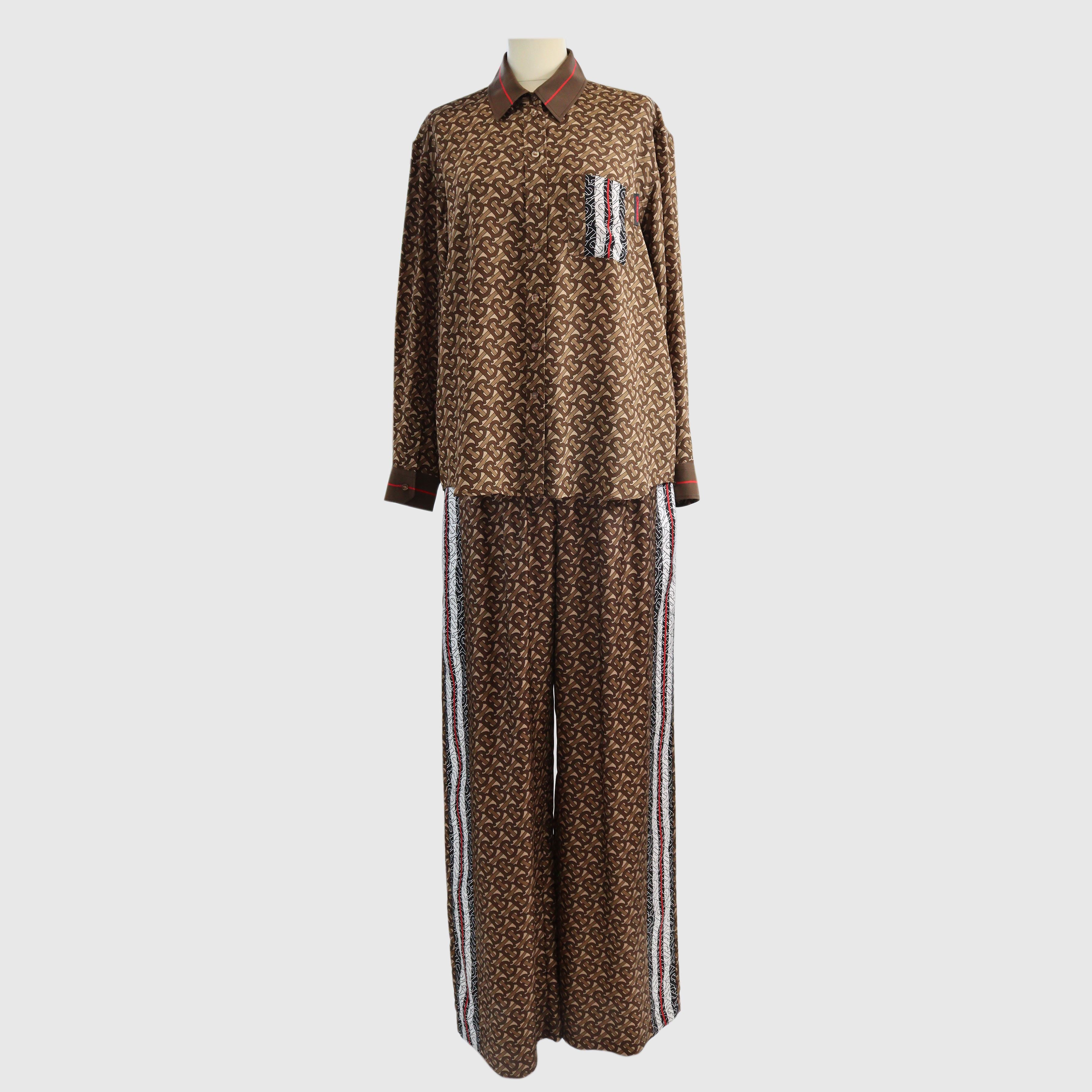 Brown Seighford Monogram Top and Flared Trouser Set Clothing Burberry 