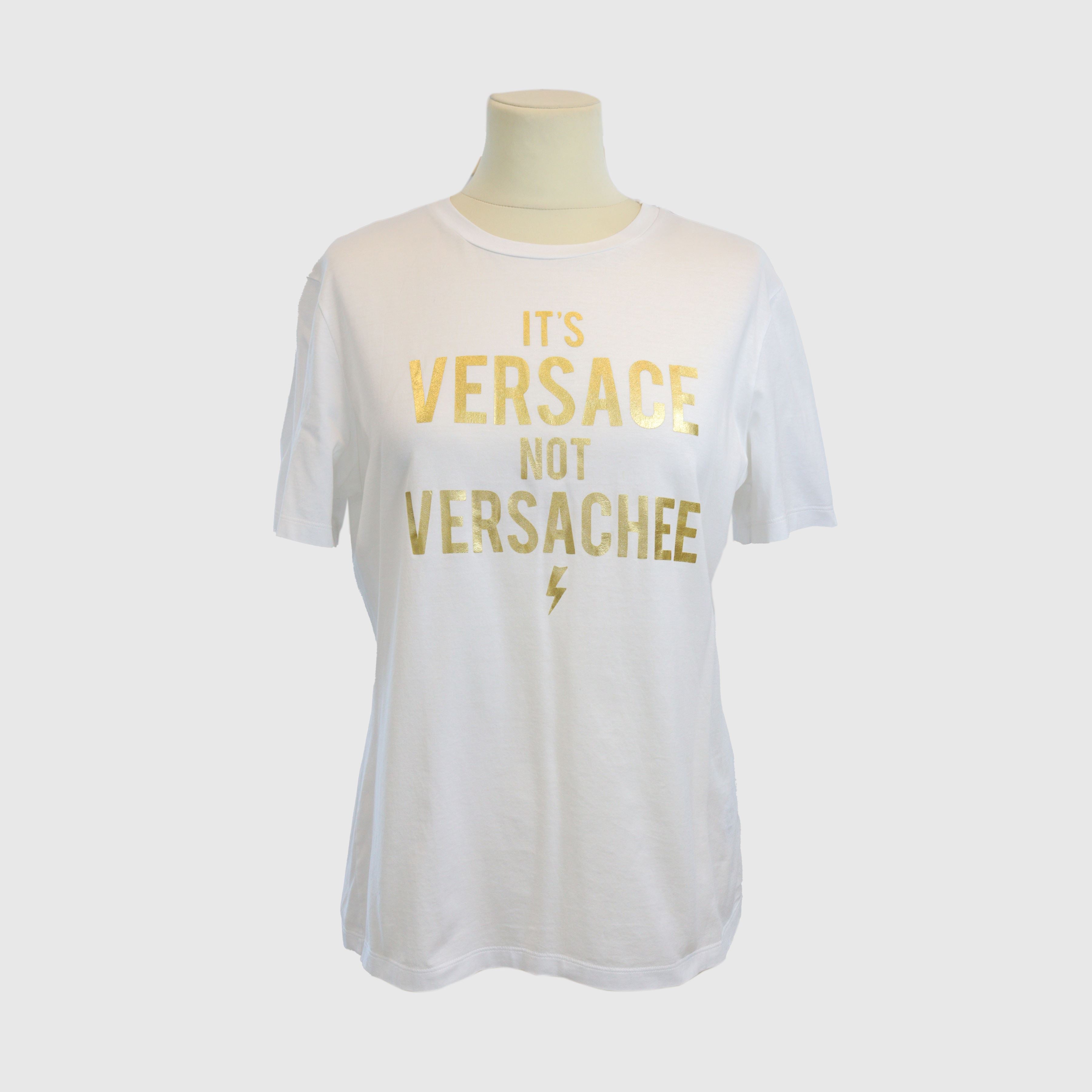 White/Gold "Its Versace not Versachee" Tshirt Clothing Versace 