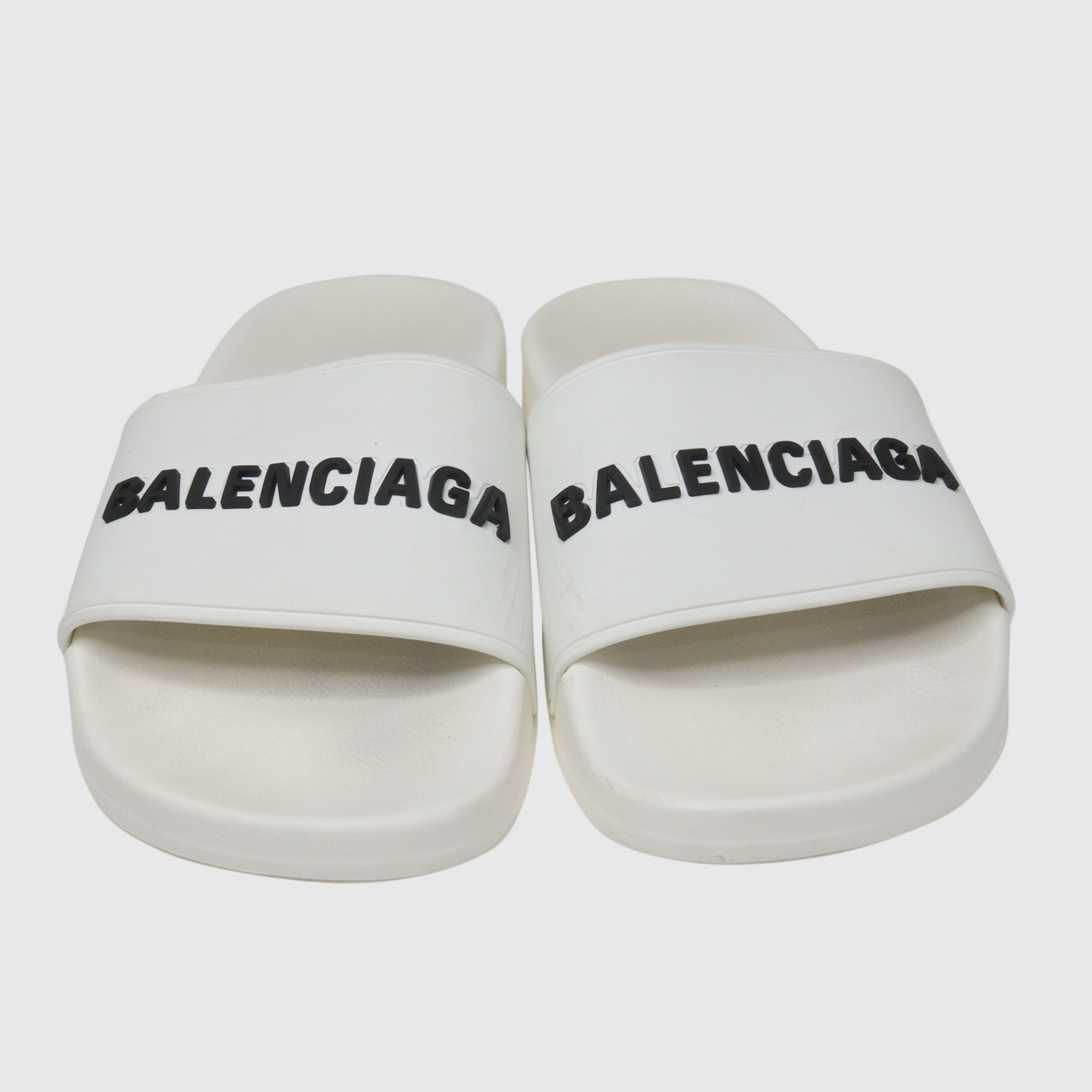 White Logo Pool Slides Shoes Balenciaga 