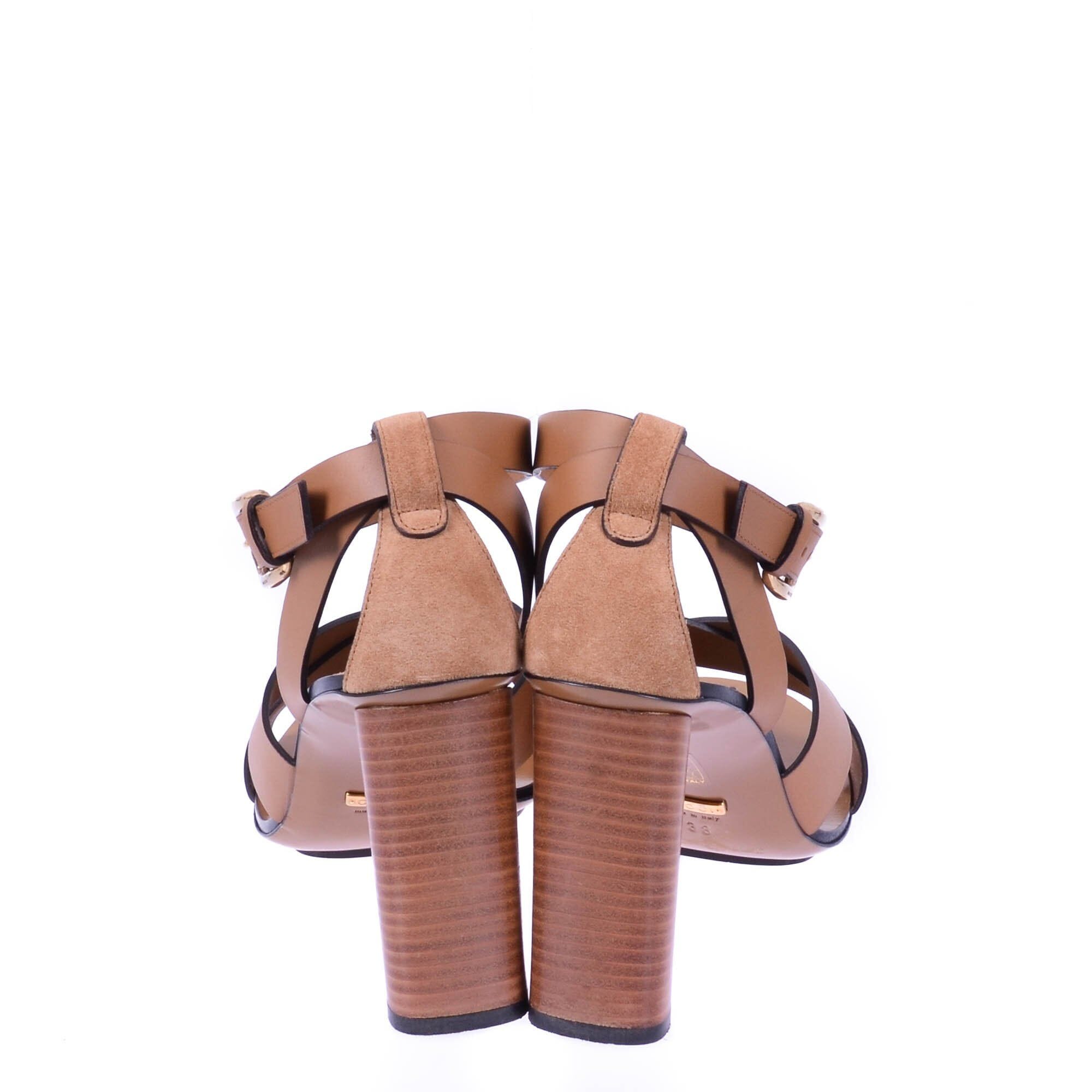 Gucci Brown Leather Ankle Strap Strappy Sandal Heels Shoes Gucci