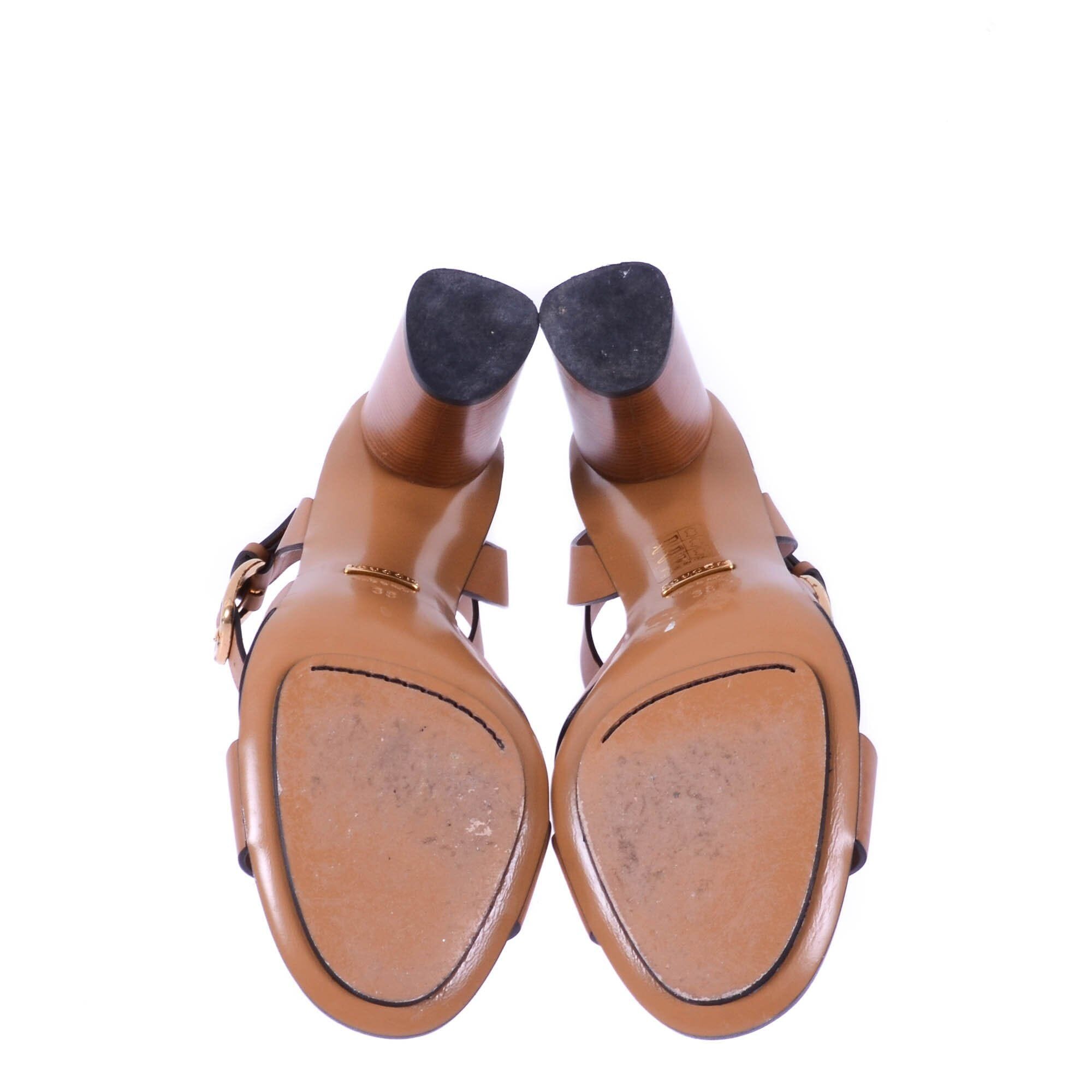 Gucci Brown Leather Ankle Strap Strappy Sandal Heels Shoes Gucci