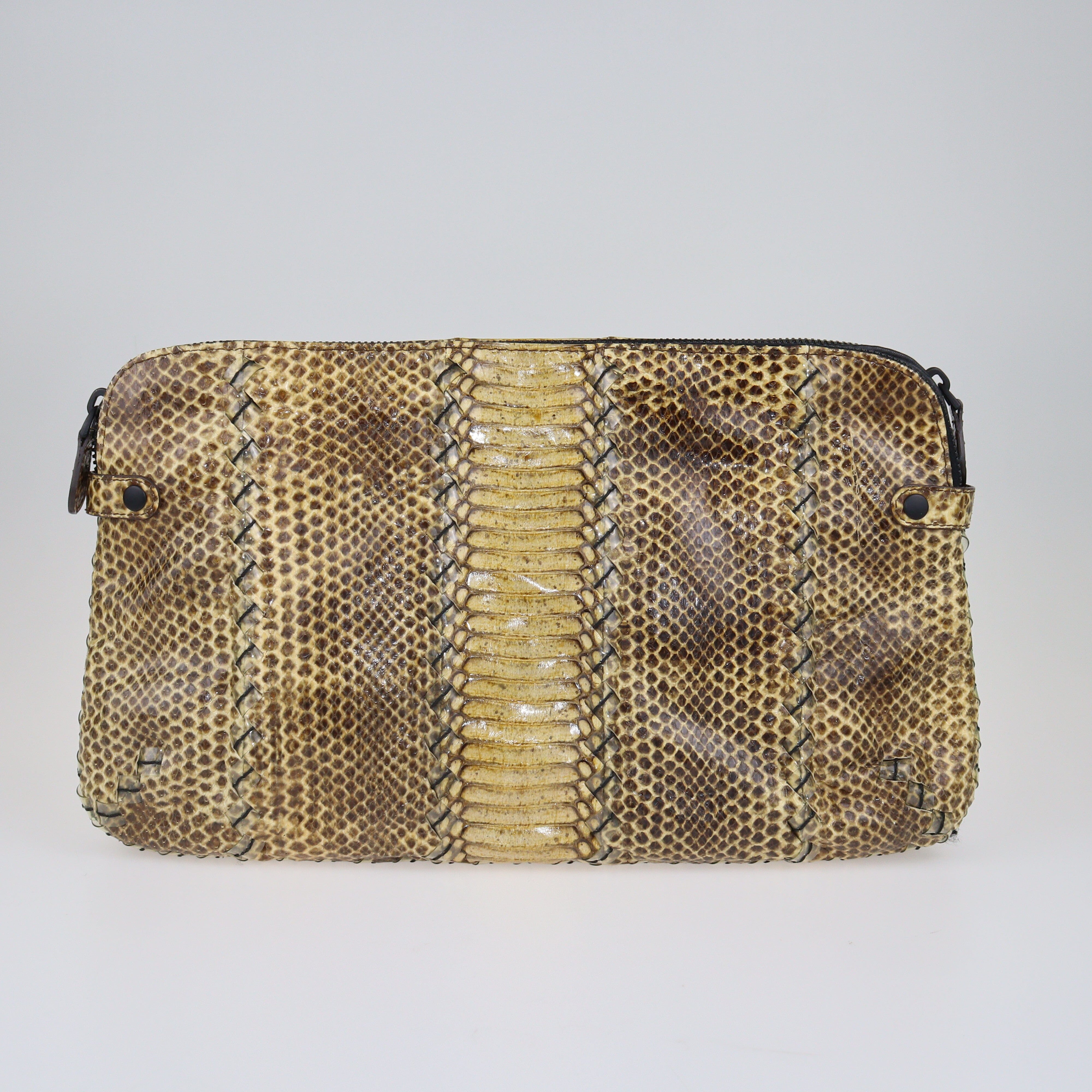 Yellow Intrecciato- Trimmed Clutch Bags Bottega Veneta 