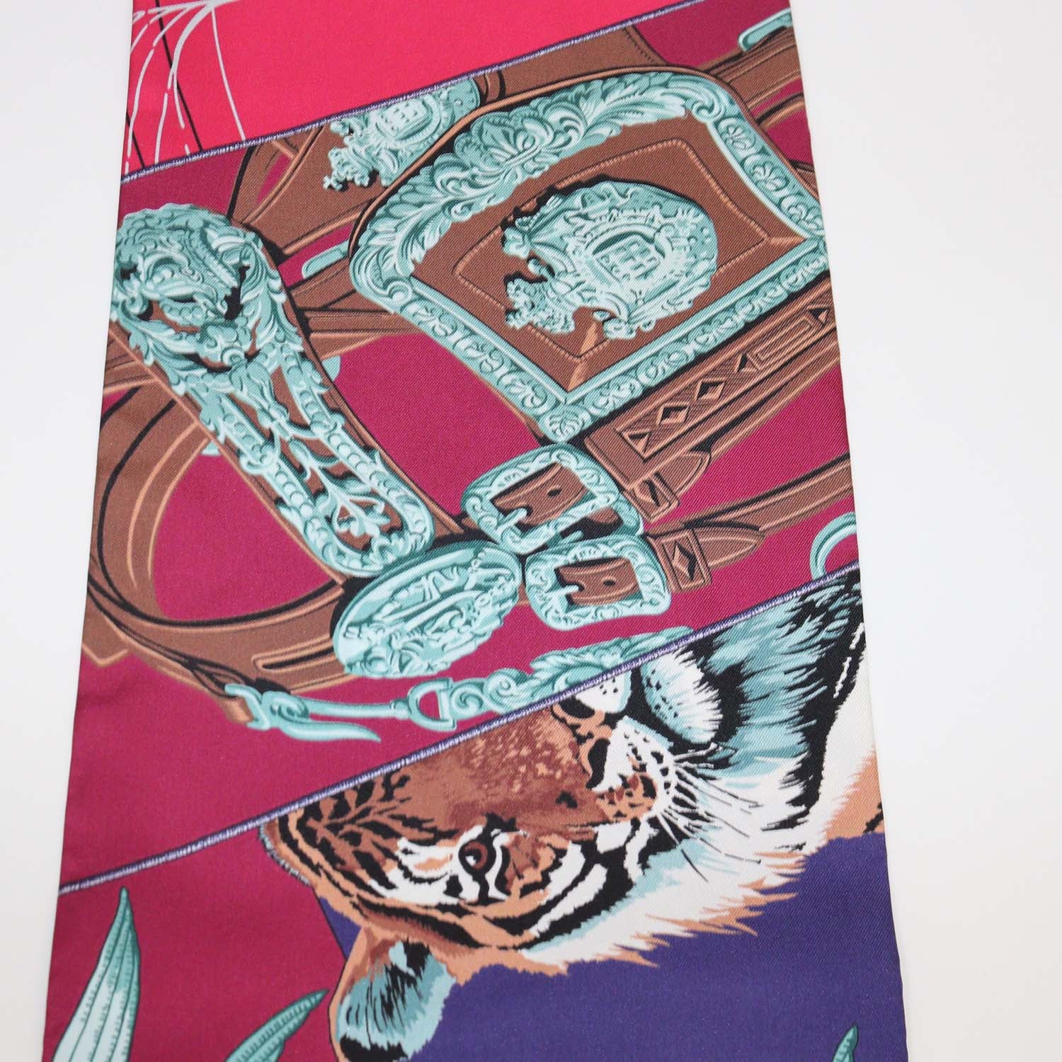 Hermes Multicolor Silk Carre en Carres Print Maxi Twilly