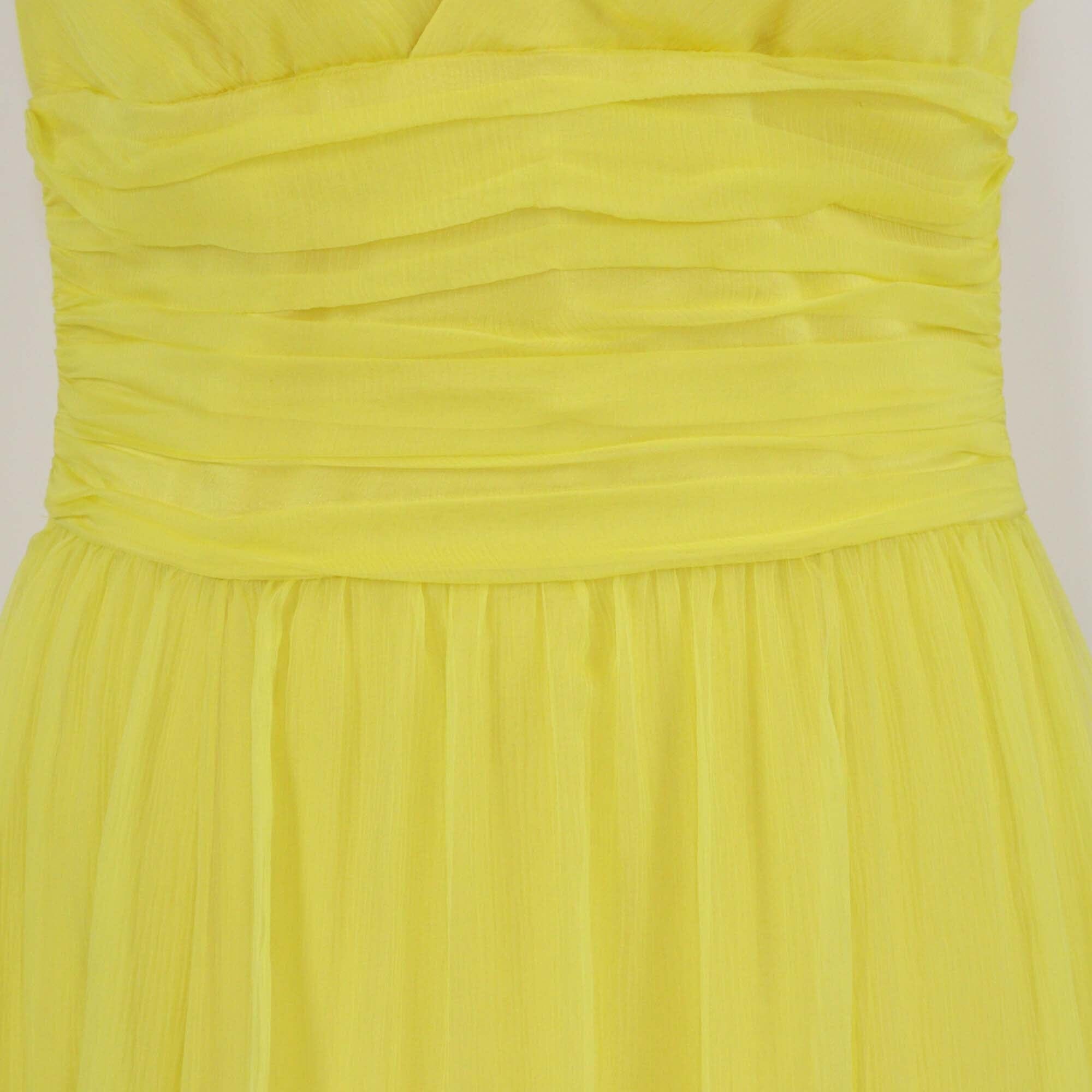 Ralph Lauren Yellow Silk Pleated Bandeaux Bodice Strap Maxi Dress Womens Ralph Lauren