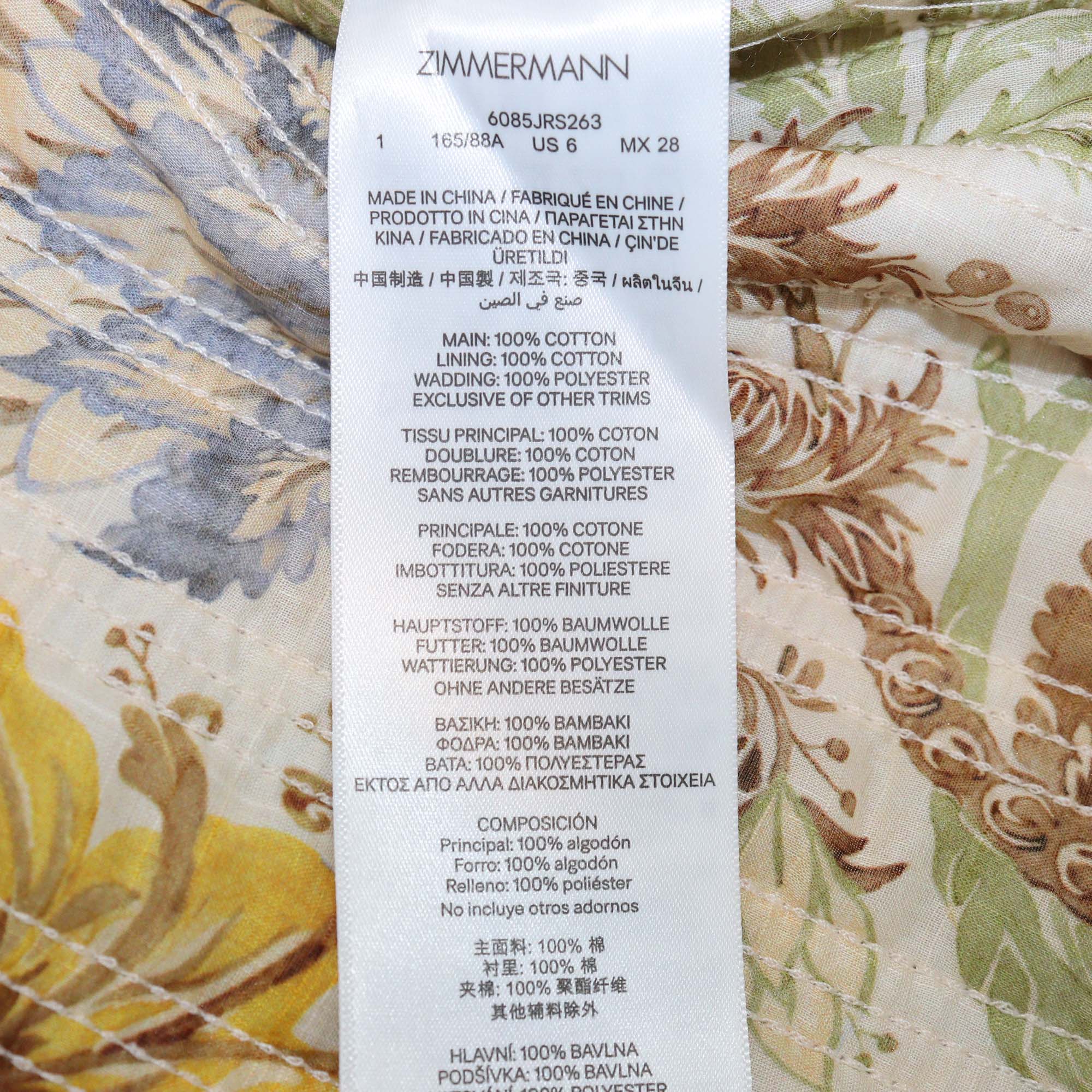 Zimmermann Multicolor Cotton Floral Print Daylight Collarless Jacket