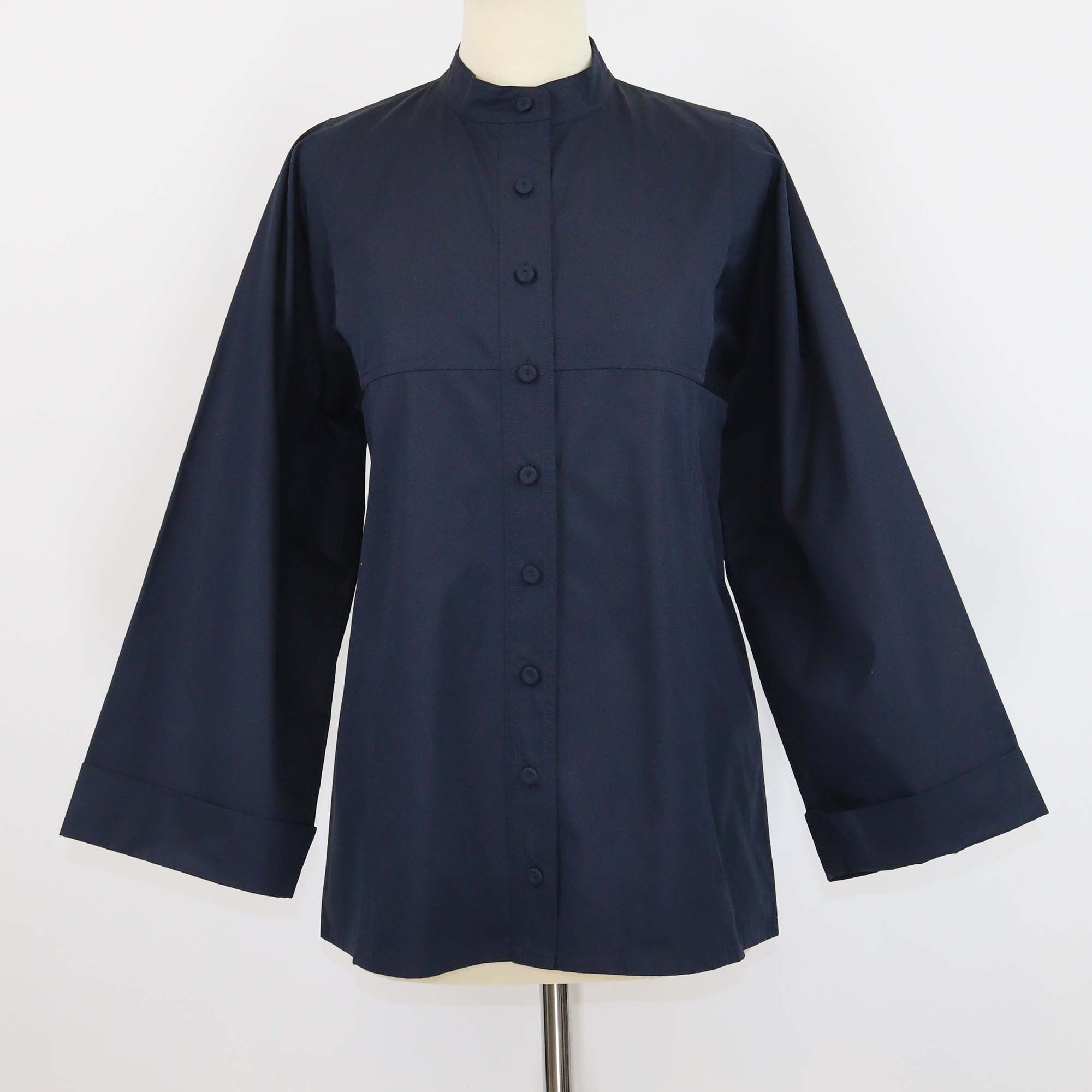 Loro Piana Navy Blue Cotton Poplin Amy Three Quarter Sleeve Shirt