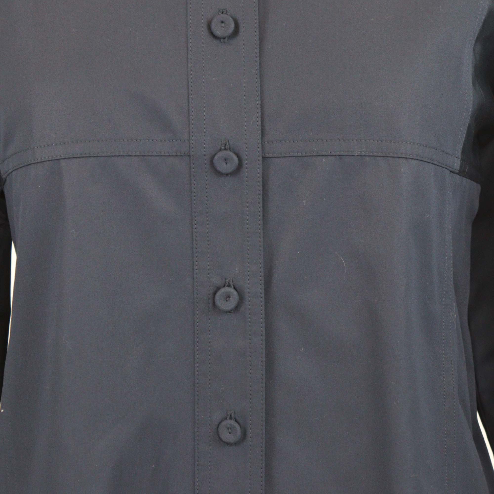 Loro Piana Navy Blue Cotton Poplin Amy Three Quarter Sleeve Shirt