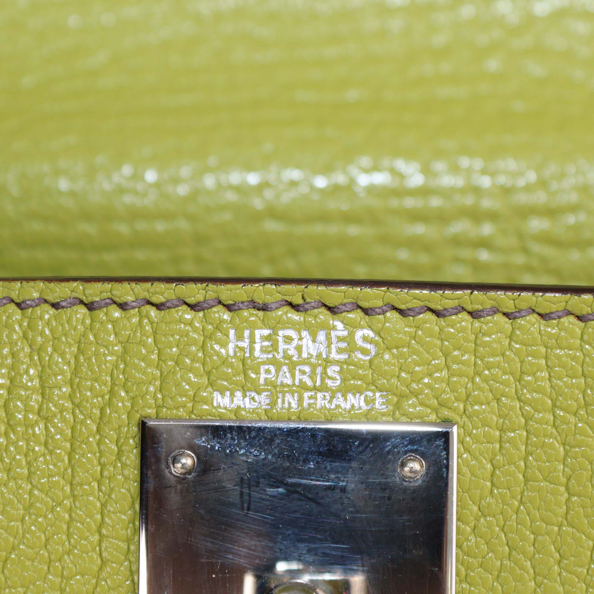 Hermes Vert Anise Chevre Mysore Leather Palladium Hardware Kelly Sellier 28 Bag