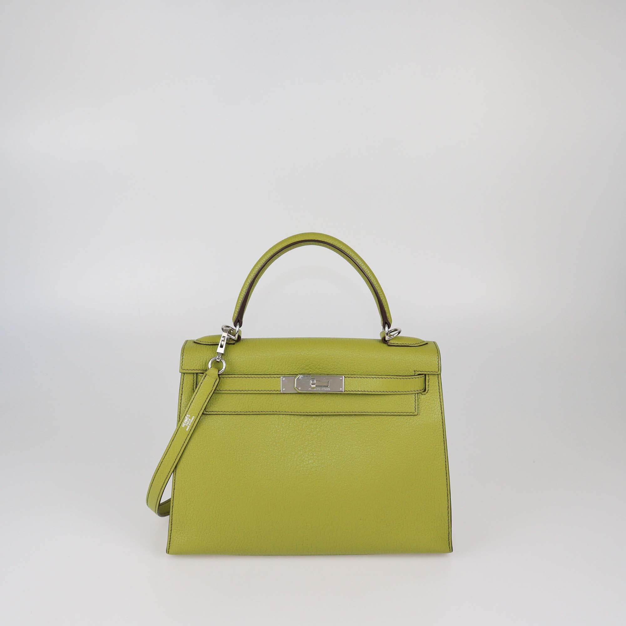 Hermes Vert Anise Chevre Mysore Leather Palladium Hardware Kelly Sellier 28 Bag