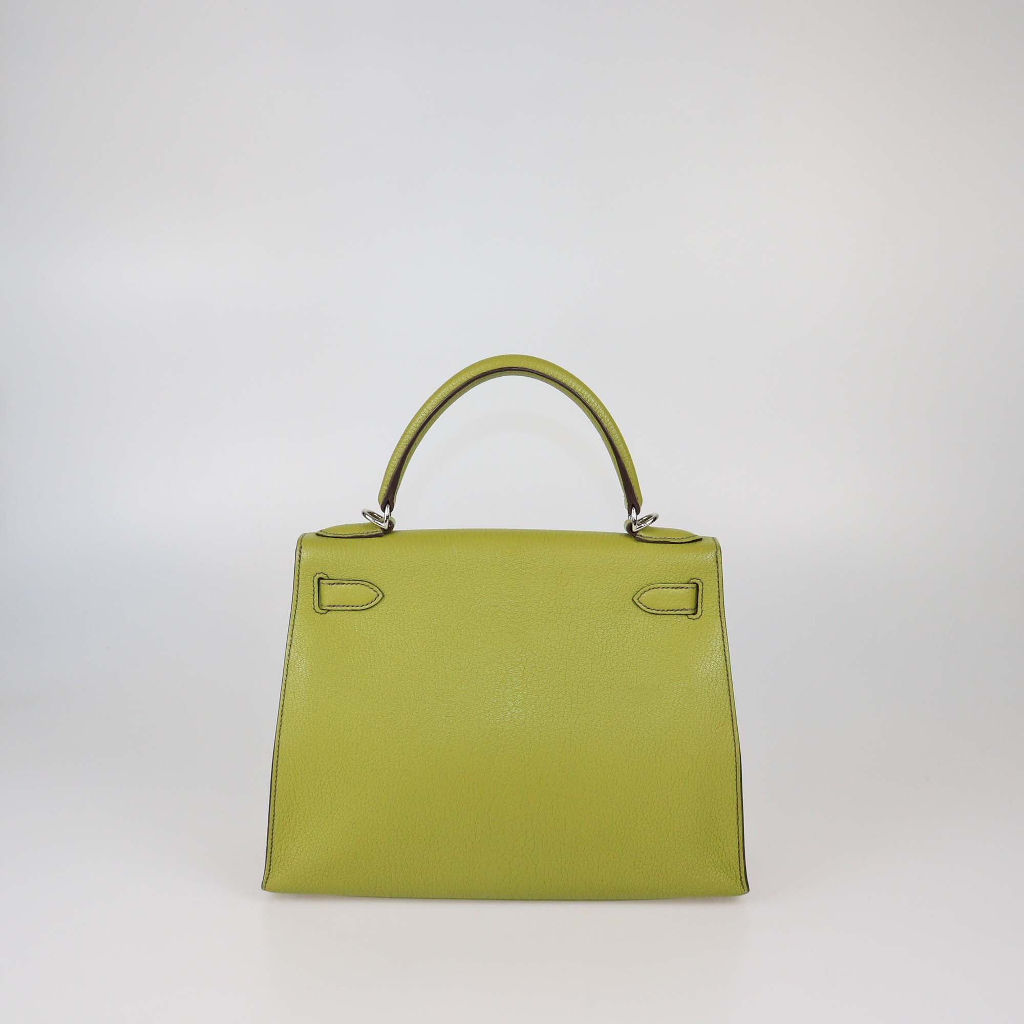 Hermes Vert Anise Chevre Mysore Leather Palladium Hardware Kelly Sellier 28 Bag