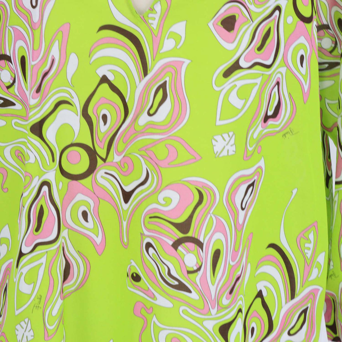 Emilio Pucci Green Blend Cotton Paisley Print V Neck Three Quarter Sleeve Mini Dress