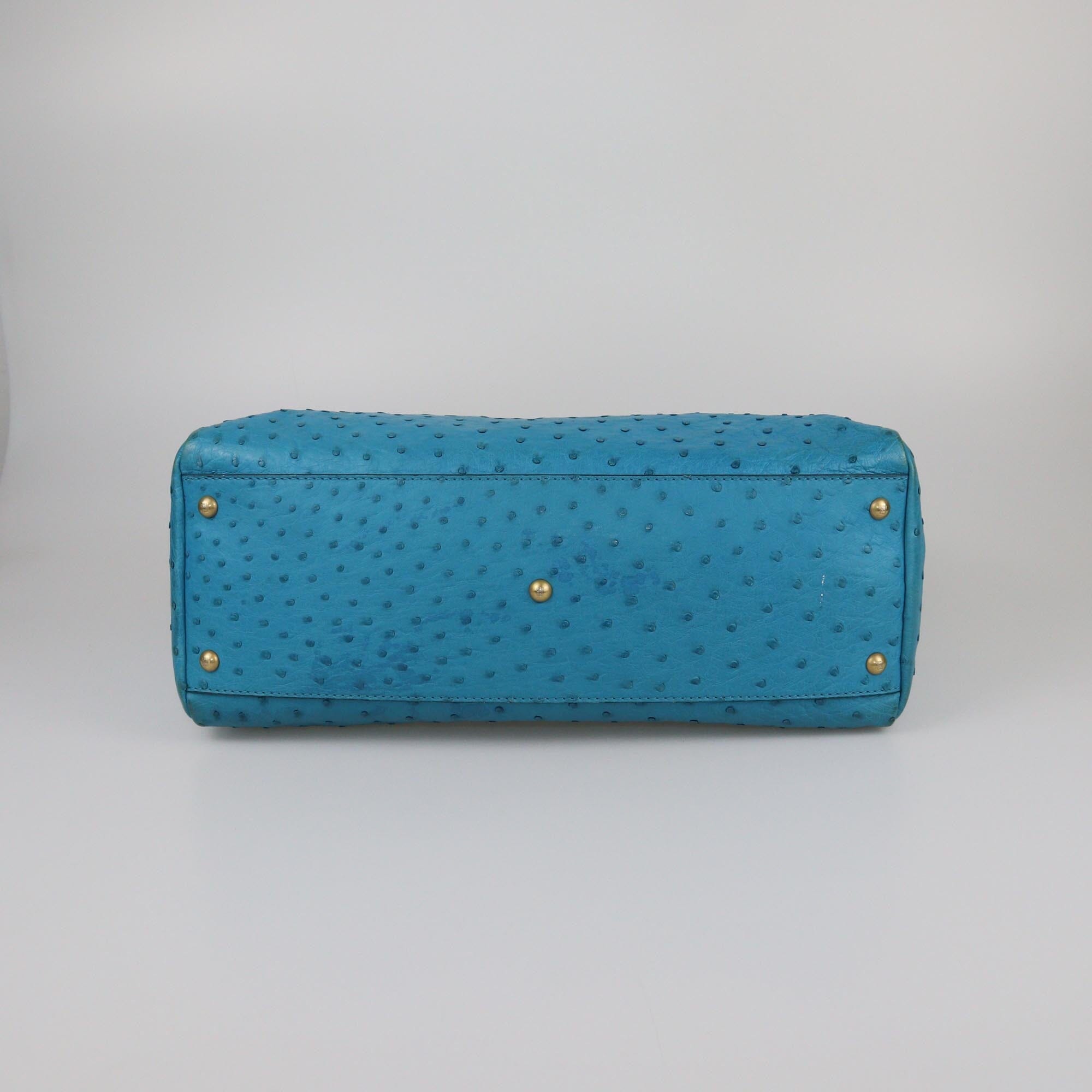 Fendi Aqua Blue Ostrich Large Peekaboo Top Handle Bag Womens Fendi