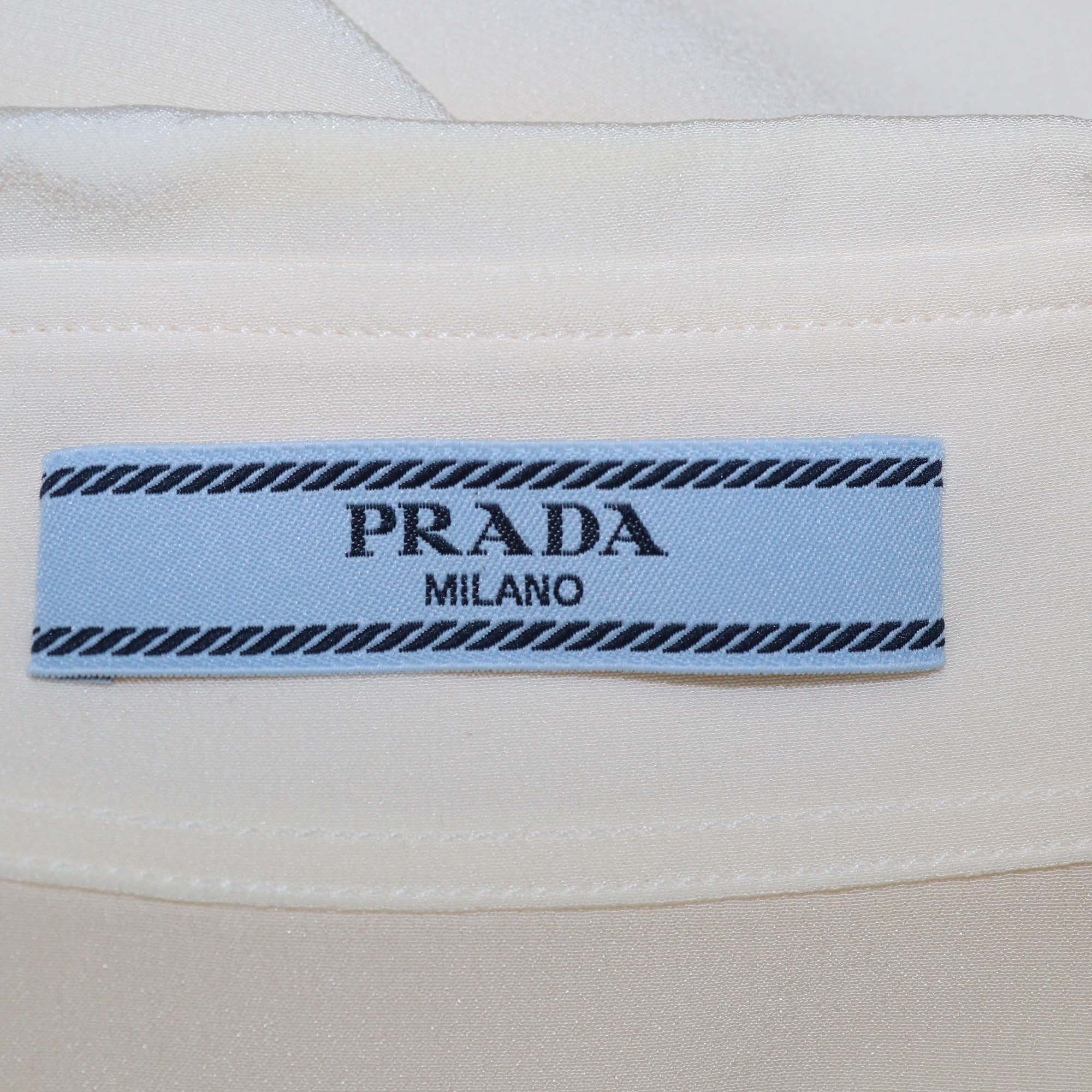 Prada Cream Silk Triangle Detail Long Sleeve Shirt