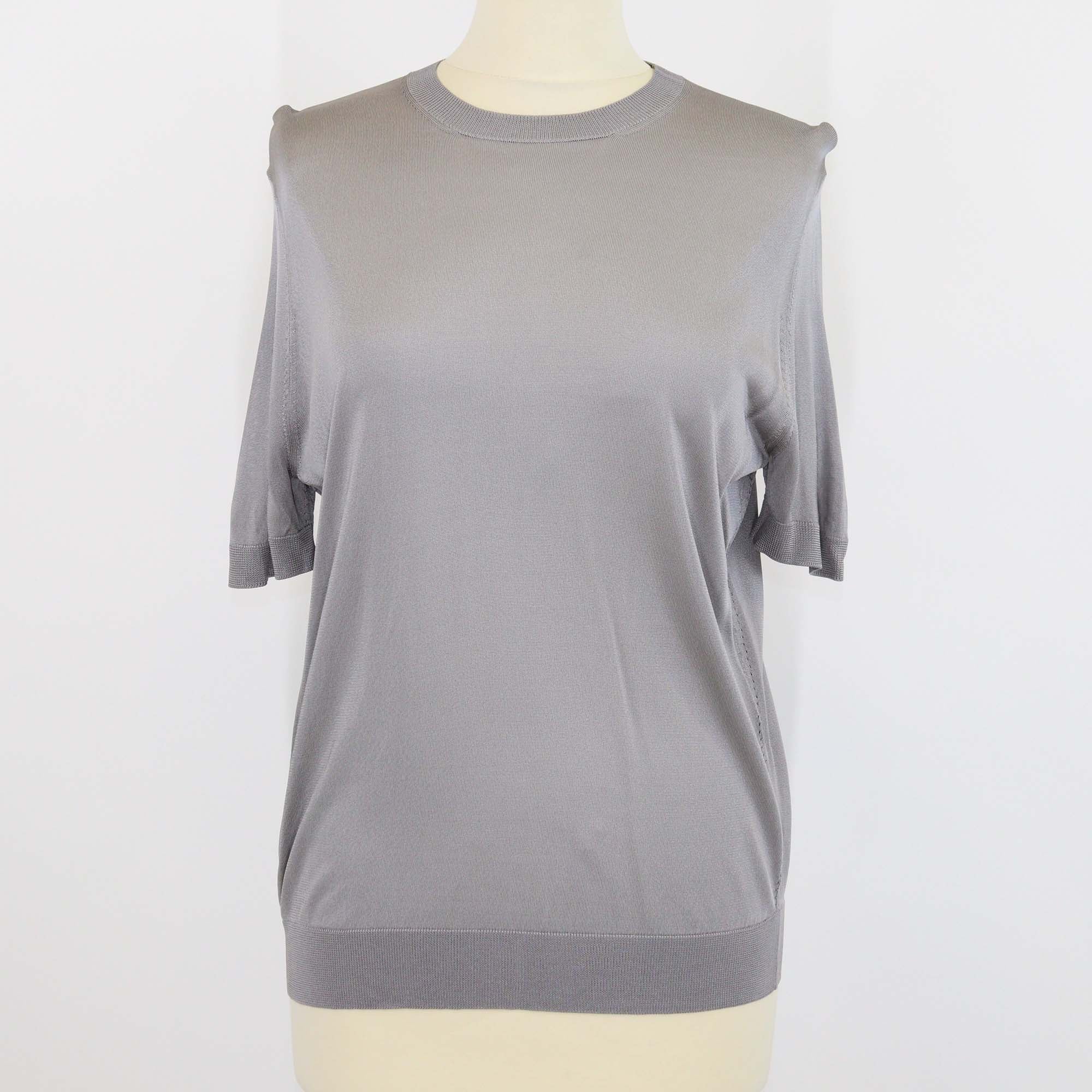 Prada Dark Grey Viscose Ribbed Knit Short Sleeve Top & Long Sleeve Cardigan Set