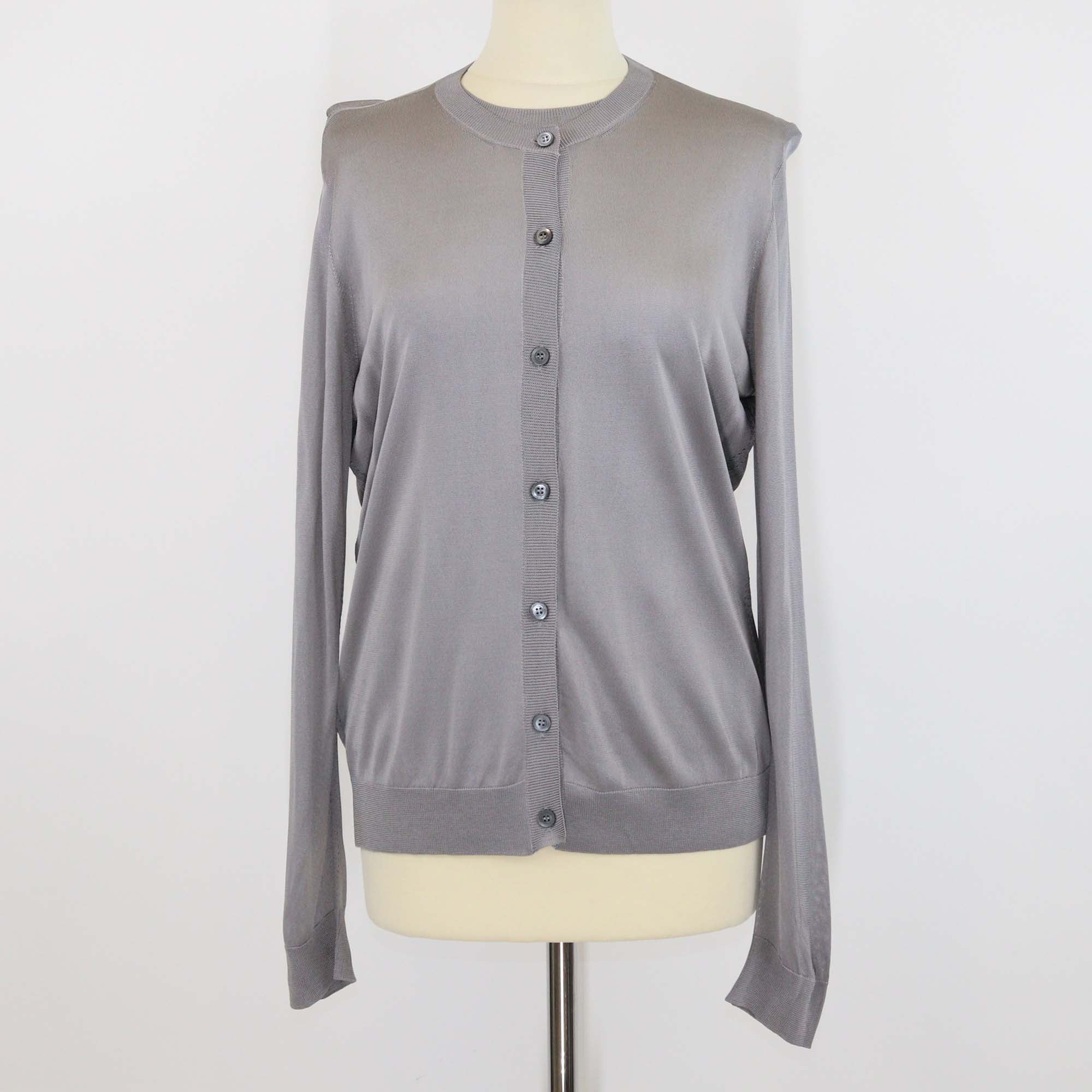 Prada Dark Grey Viscose Ribbed Knit Short Sleeve Top & Long Sleeve Cardigan Set
