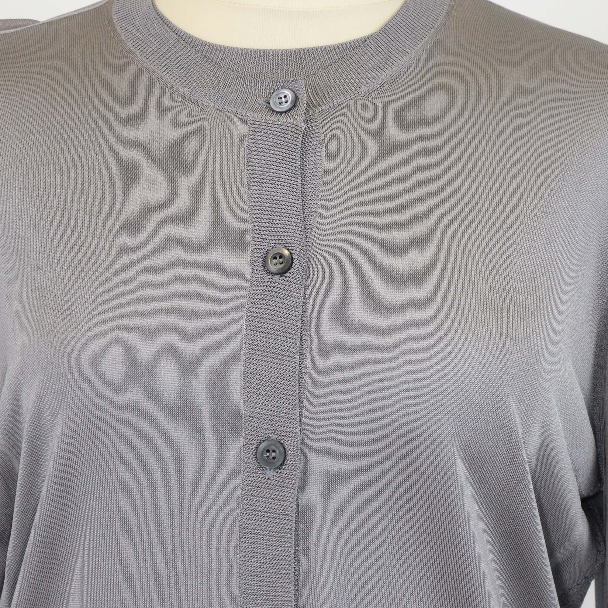 Prada Dark Grey Viscose Ribbed Knit Short Sleeve Top & Long Sleeve Cardigan Set
