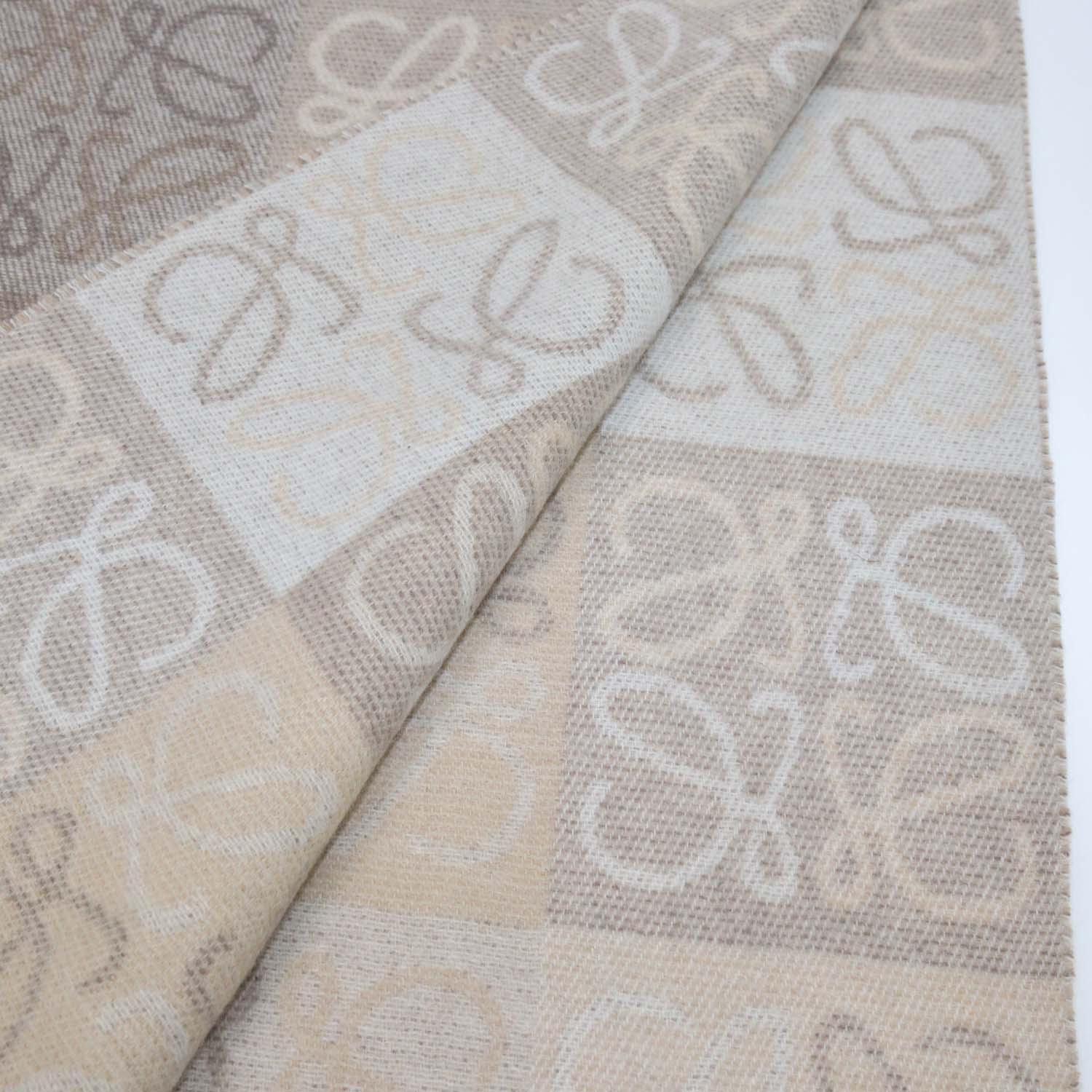 Loewe Beige Anagram Wool and Cashmere Fringe Scarf