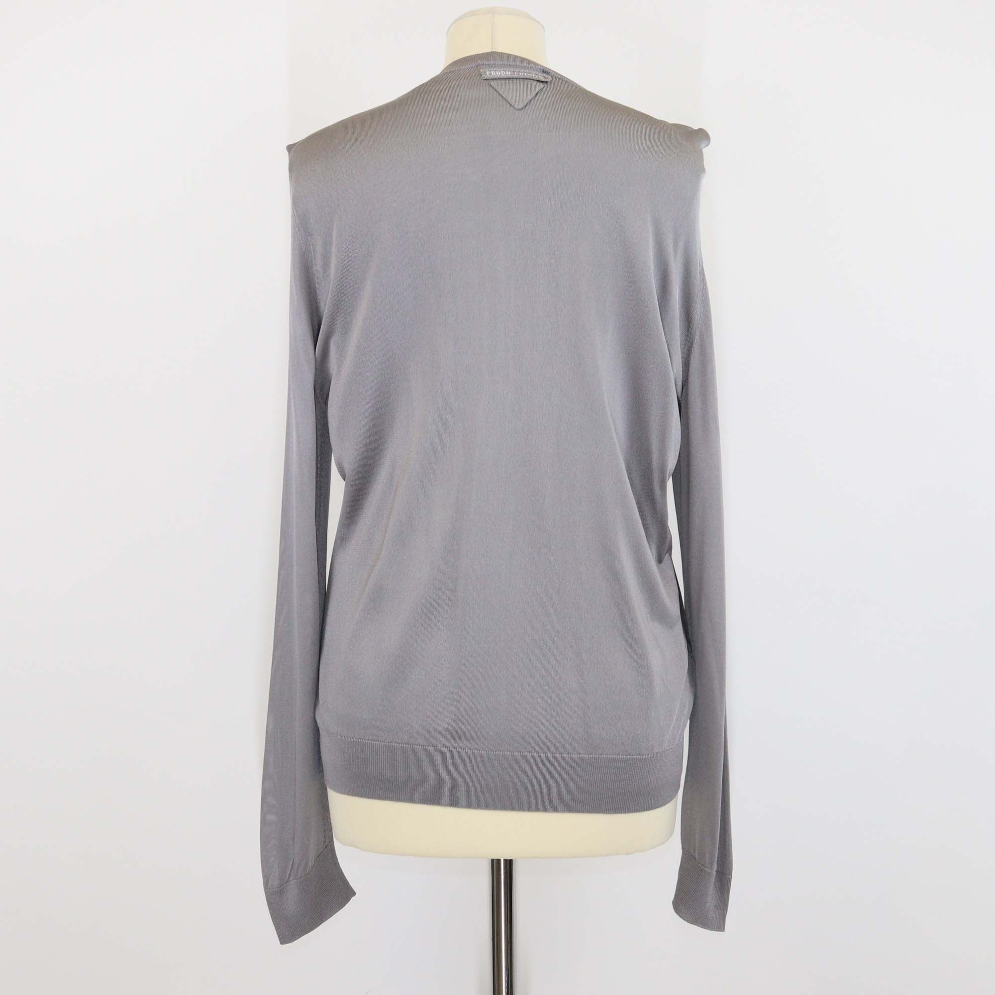Prada Dark Grey Viscose Ribbed Knit Short Sleeve Top & Long Sleeve Cardigan Set