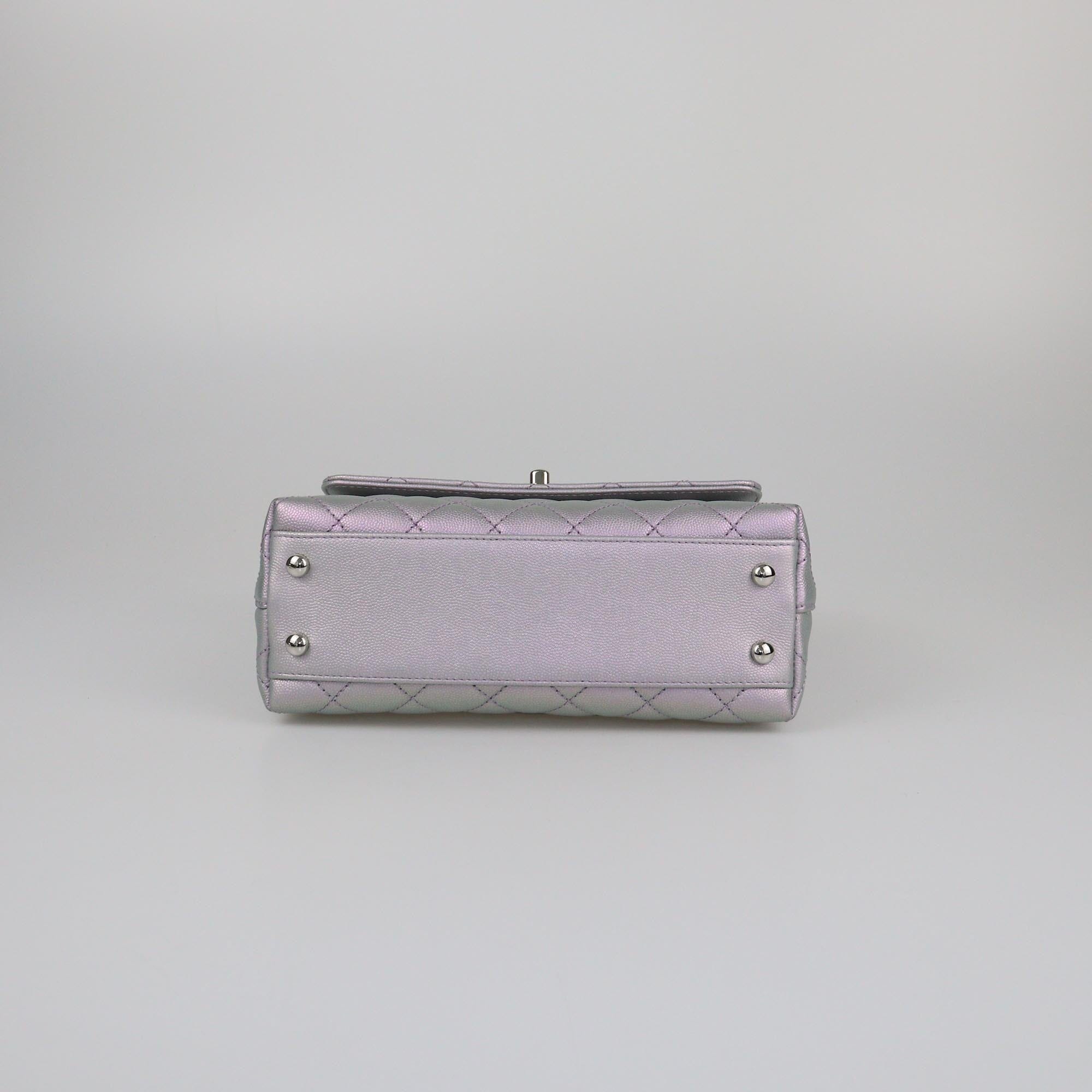 Chanel Metallic Light Purple Iridescent Caviar Quilted Mini Coco Handle Flap Top Handle Bag Womens Chanel