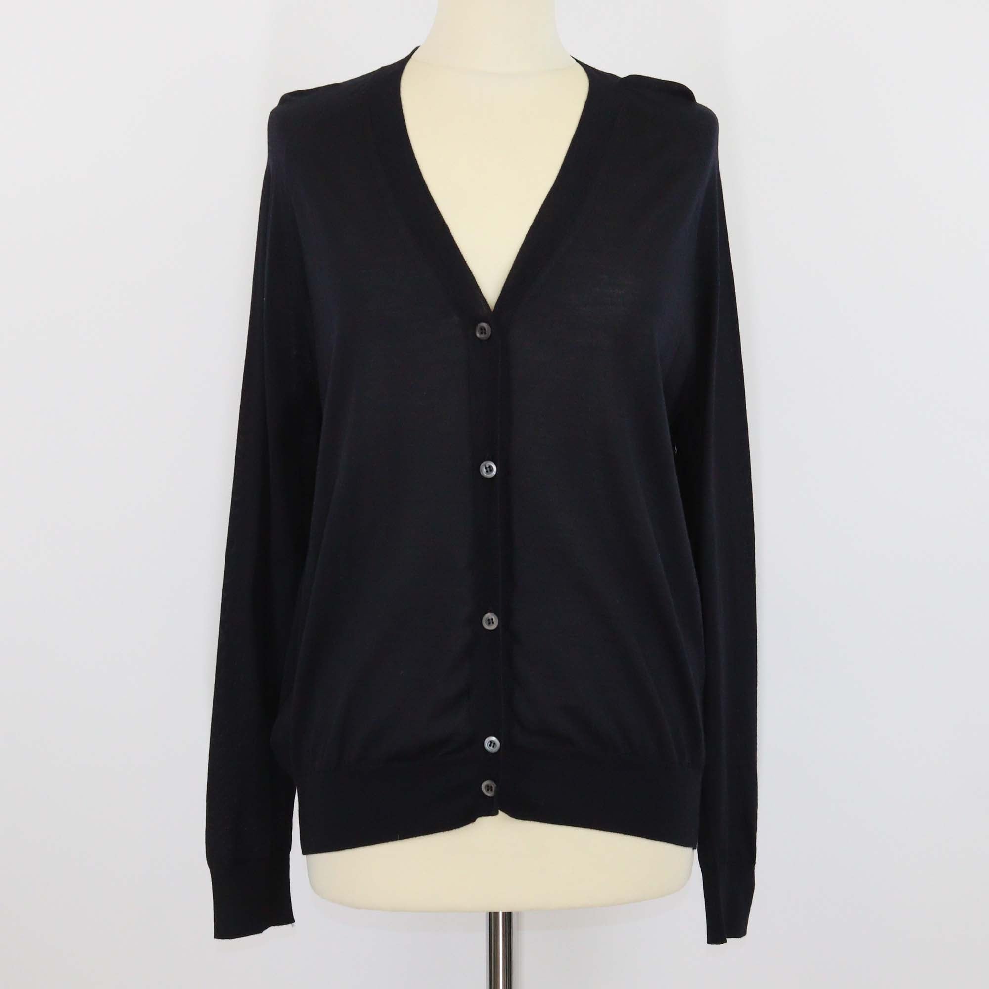 Prada Black Wool Ribbed Knit Long Sleeve Cardigan