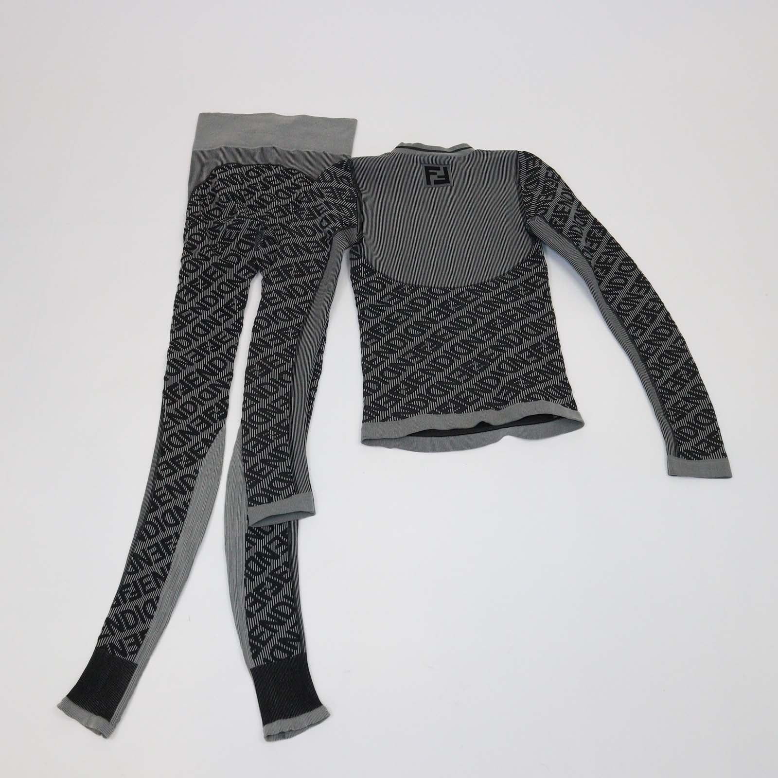 Fendi Grey/Black Jersey Striped Logo Print Sweater & Leggings Set