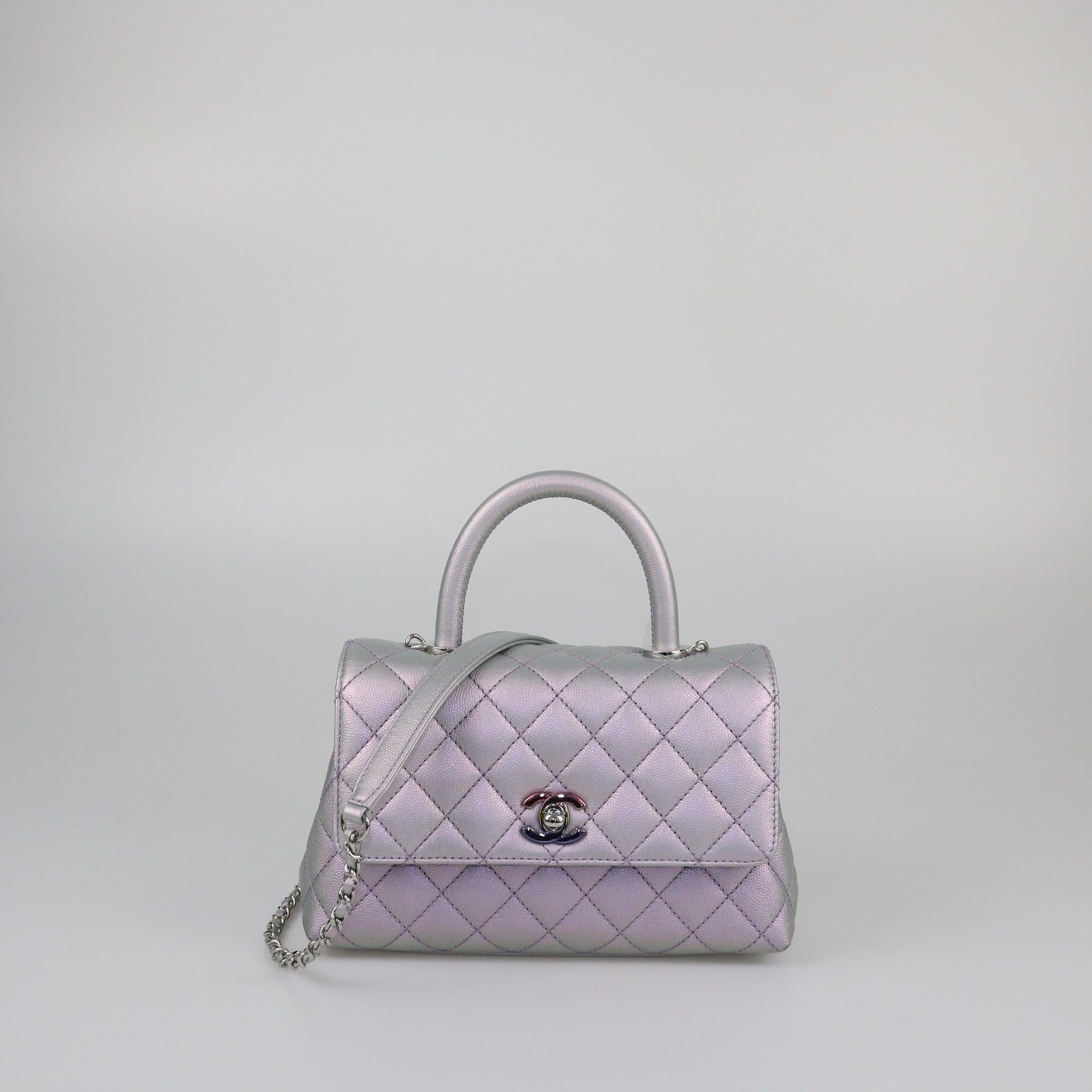 Chanel Metallic Light Purple Iridescent Caviar Quilted Mini Coco Handle Flap Top Handle Bag Womens Chanel