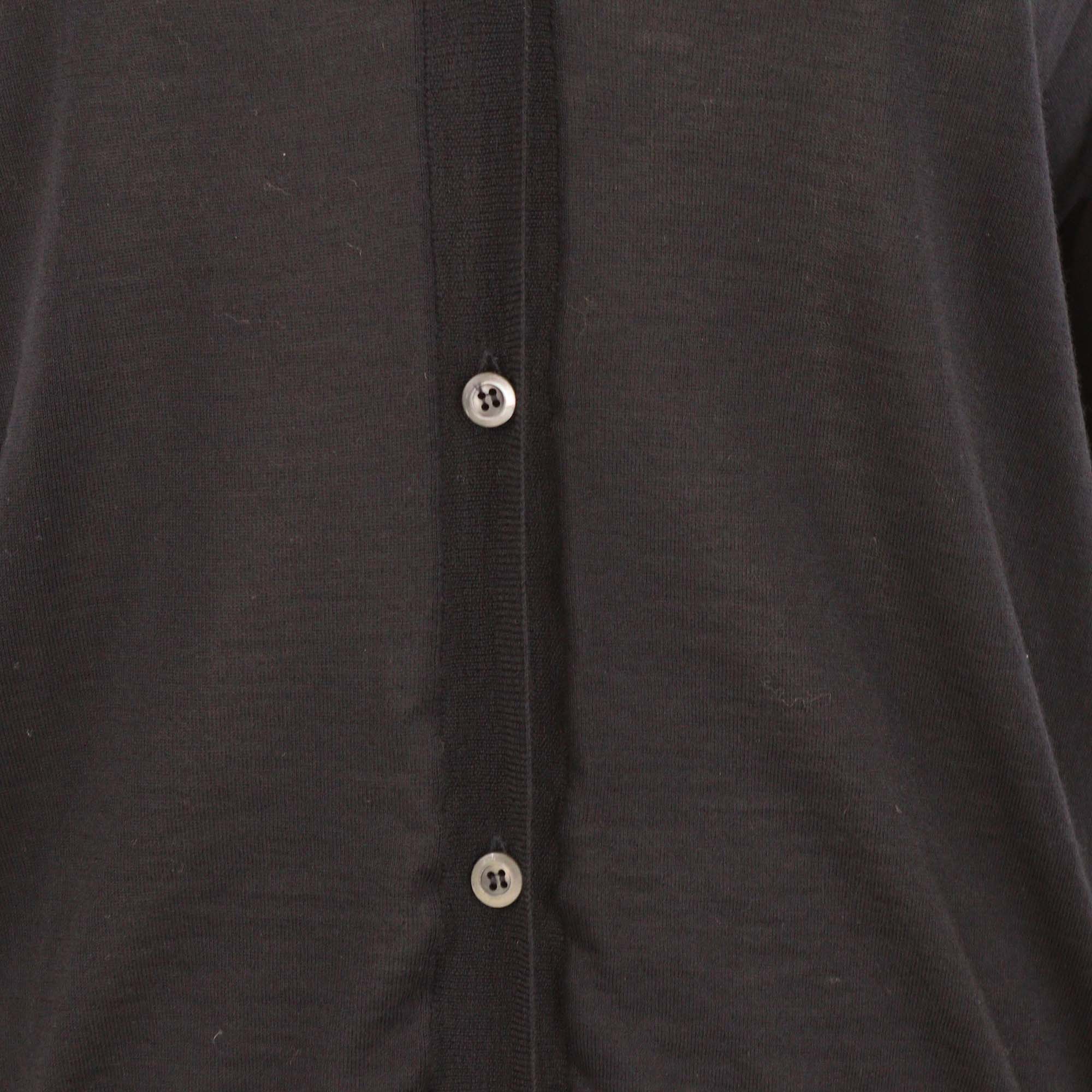 Prada Black Wool Ribbed Knit Long Sleeve Cardigan