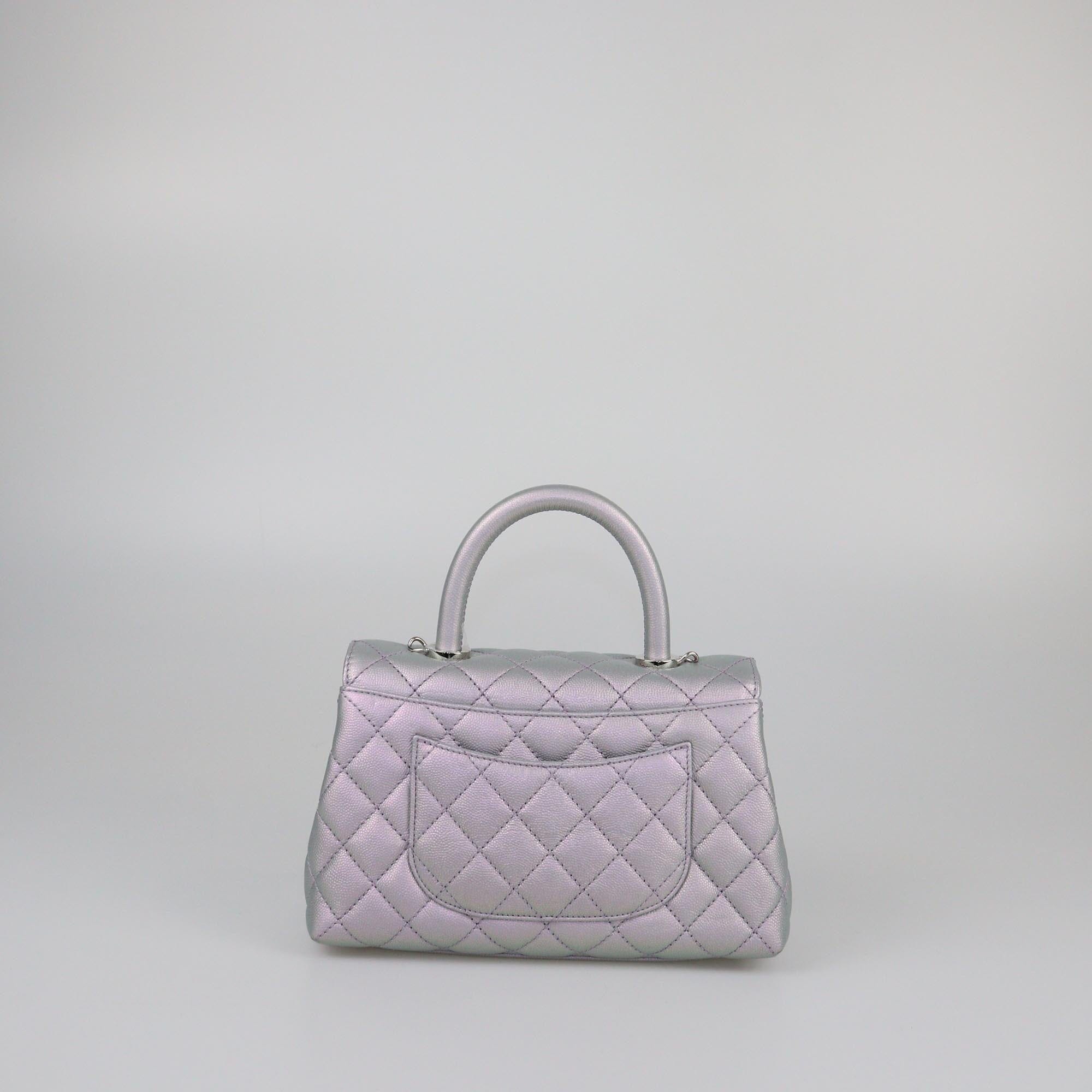 Chanel Metallic Light Purple Iridescent Caviar Quilted Mini Coco Handle Flap Top Handle Bag Womens Chanel