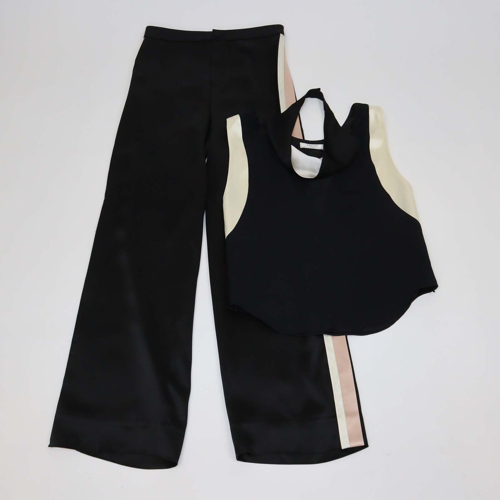 Lanvin Black Viscose Blend Draped Cowl Neck Cutout Top and Pants Set