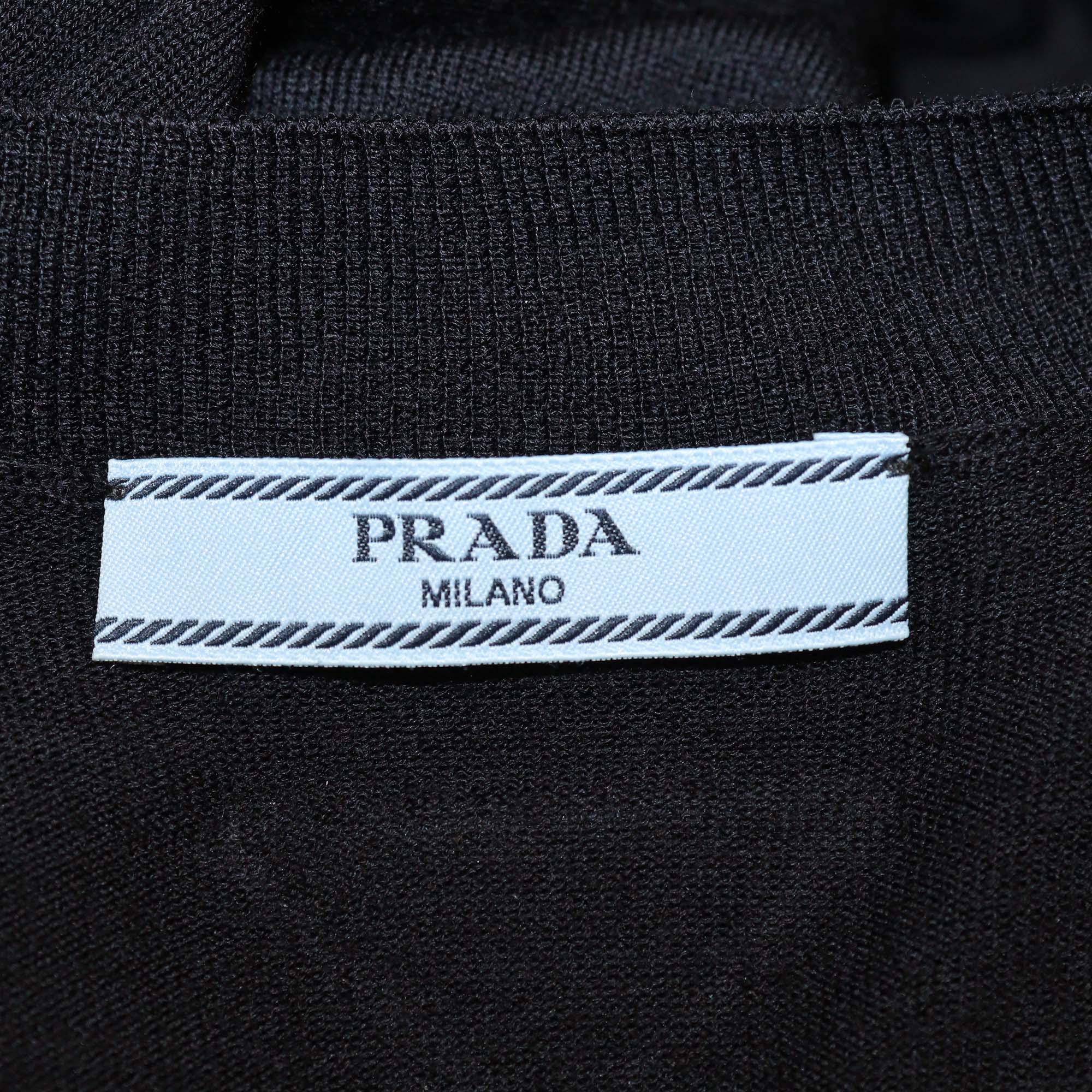 Prada Black Wool Ribbed Knit Long Sleeve Cardigan