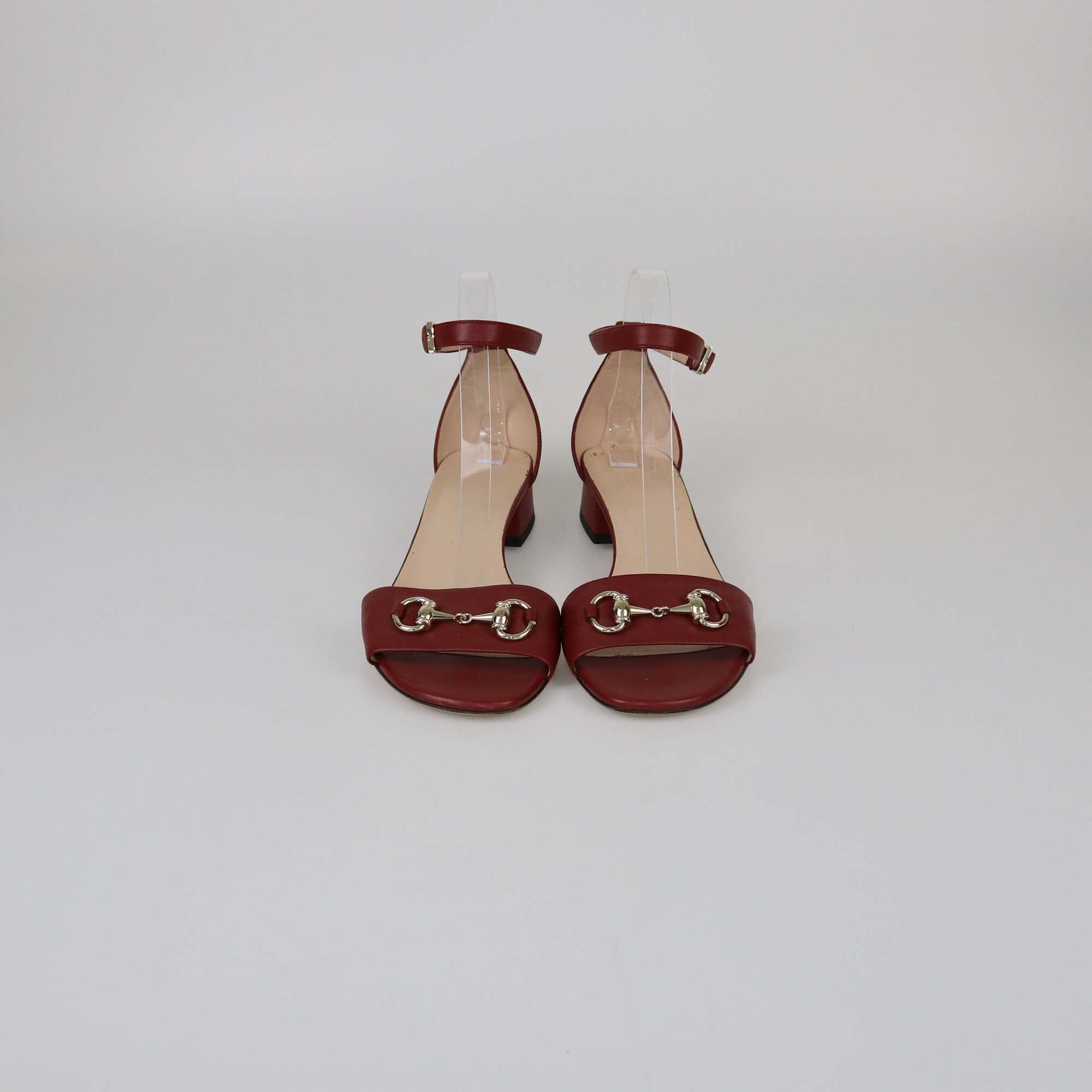 Gucci Red Liliane Horsebit Ankle Strap Sandals Womens Gucci