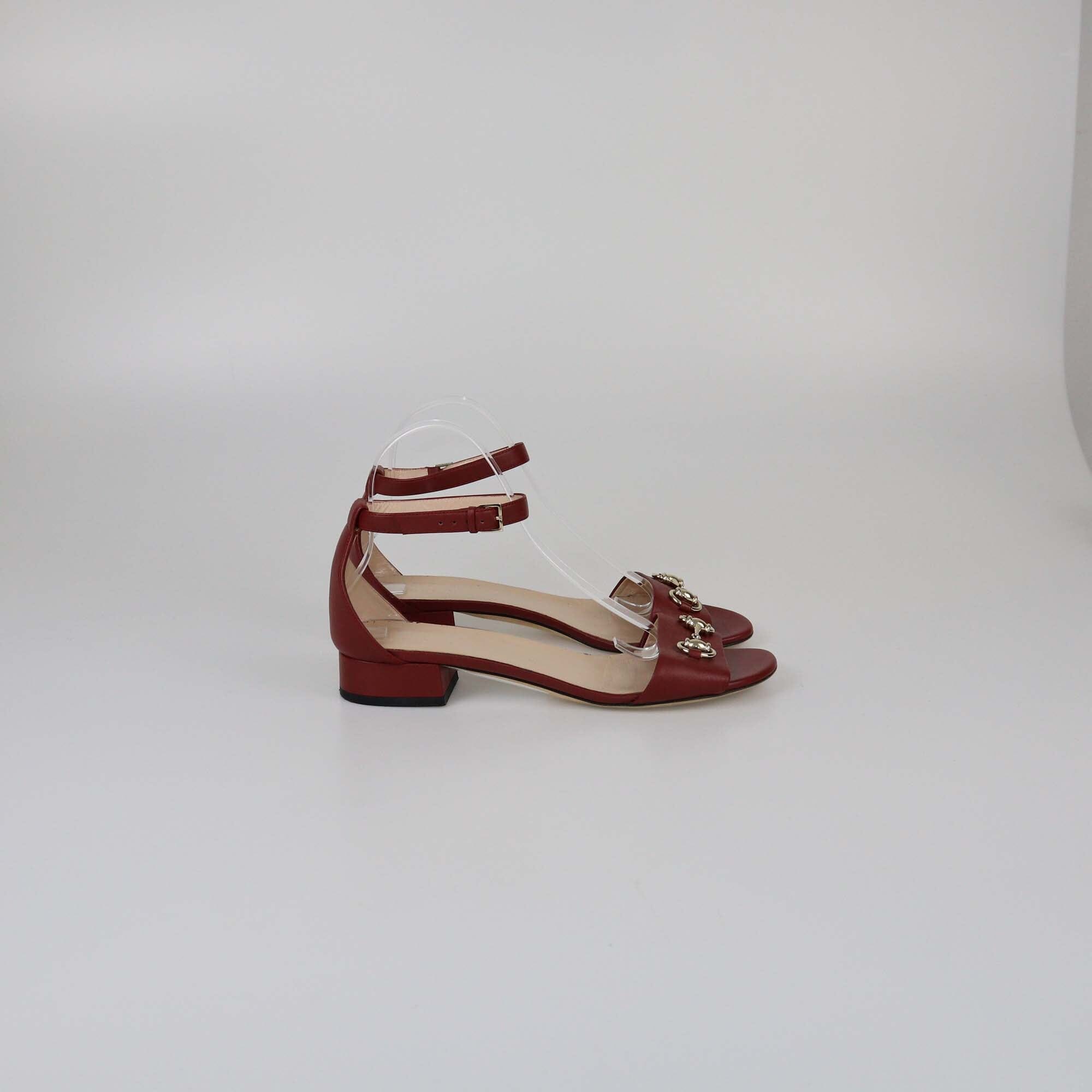Gucci Red Liliane Horsebit Ankle Strap Sandals Womens Gucci