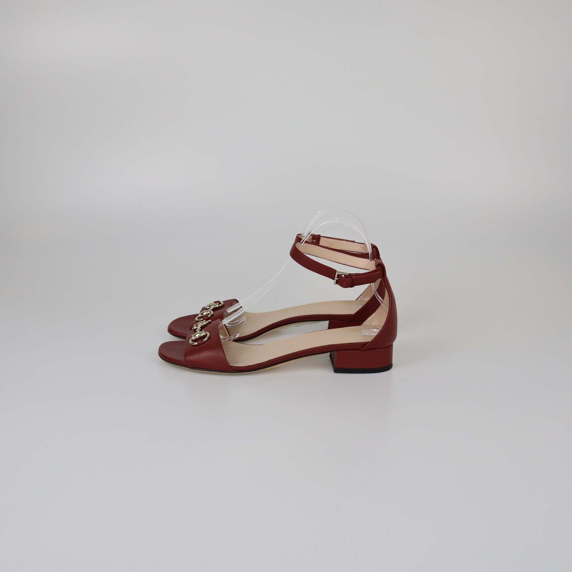 Gucci Red Liliane Horsebit Ankle Strap Sandals Womens Gucci