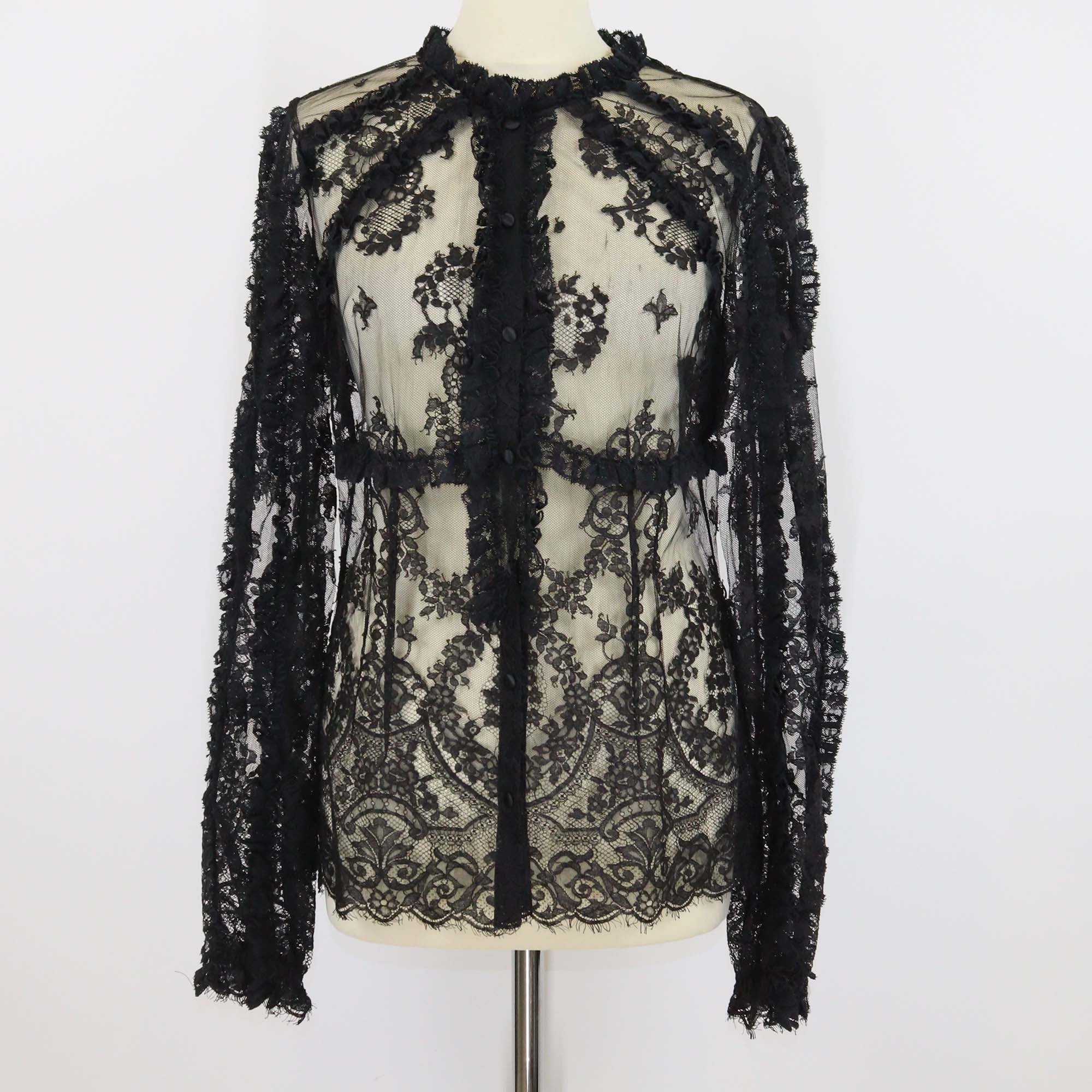 Dolce & Gabbana Black Blend Cotton Floral Lace Chiffon Top
