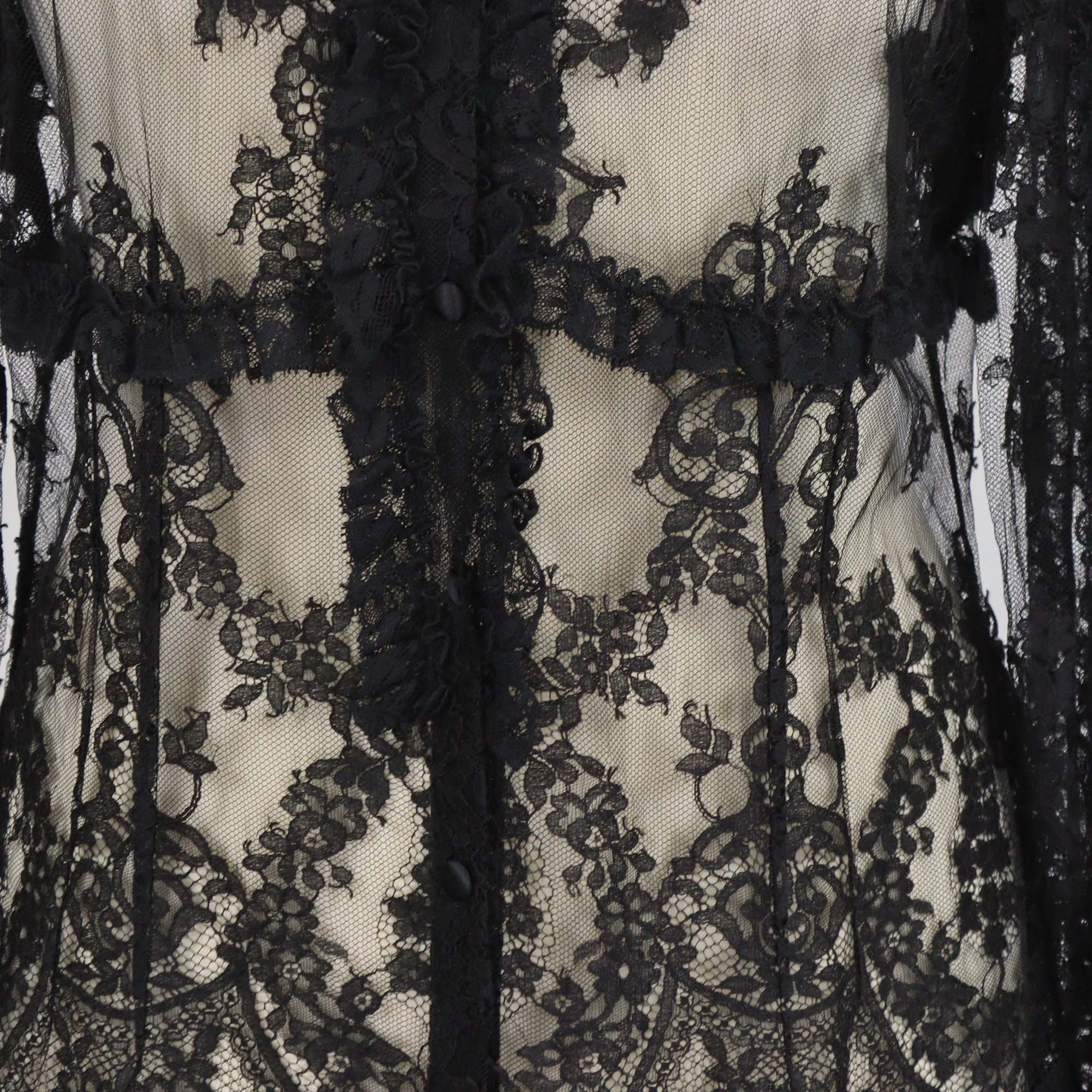 Dolce & Gabbana Black Blend Cotton Floral Lace Chiffon Top