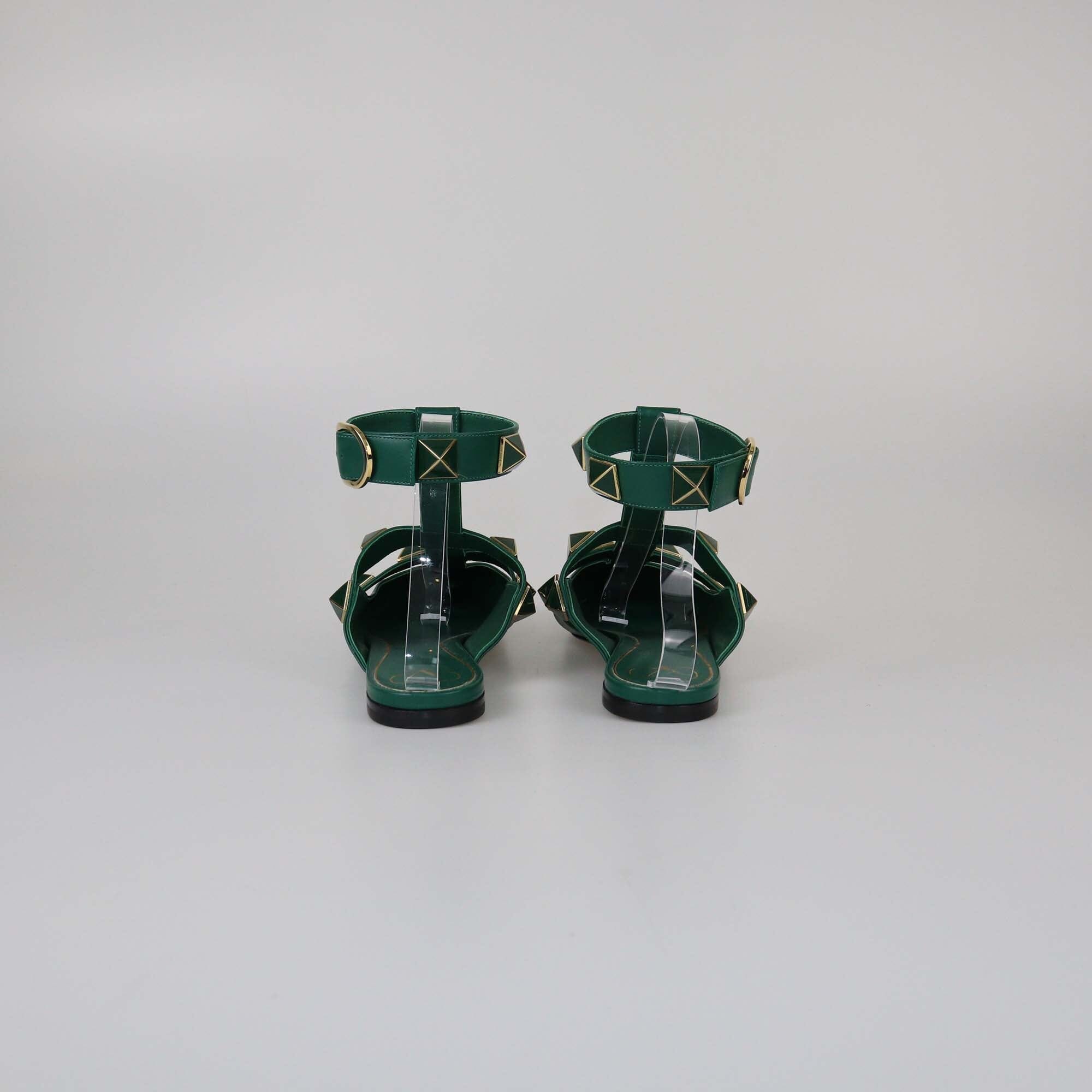 Valentino Green Roman Stud Pointed Toe Flat Sandals Womens Valentino