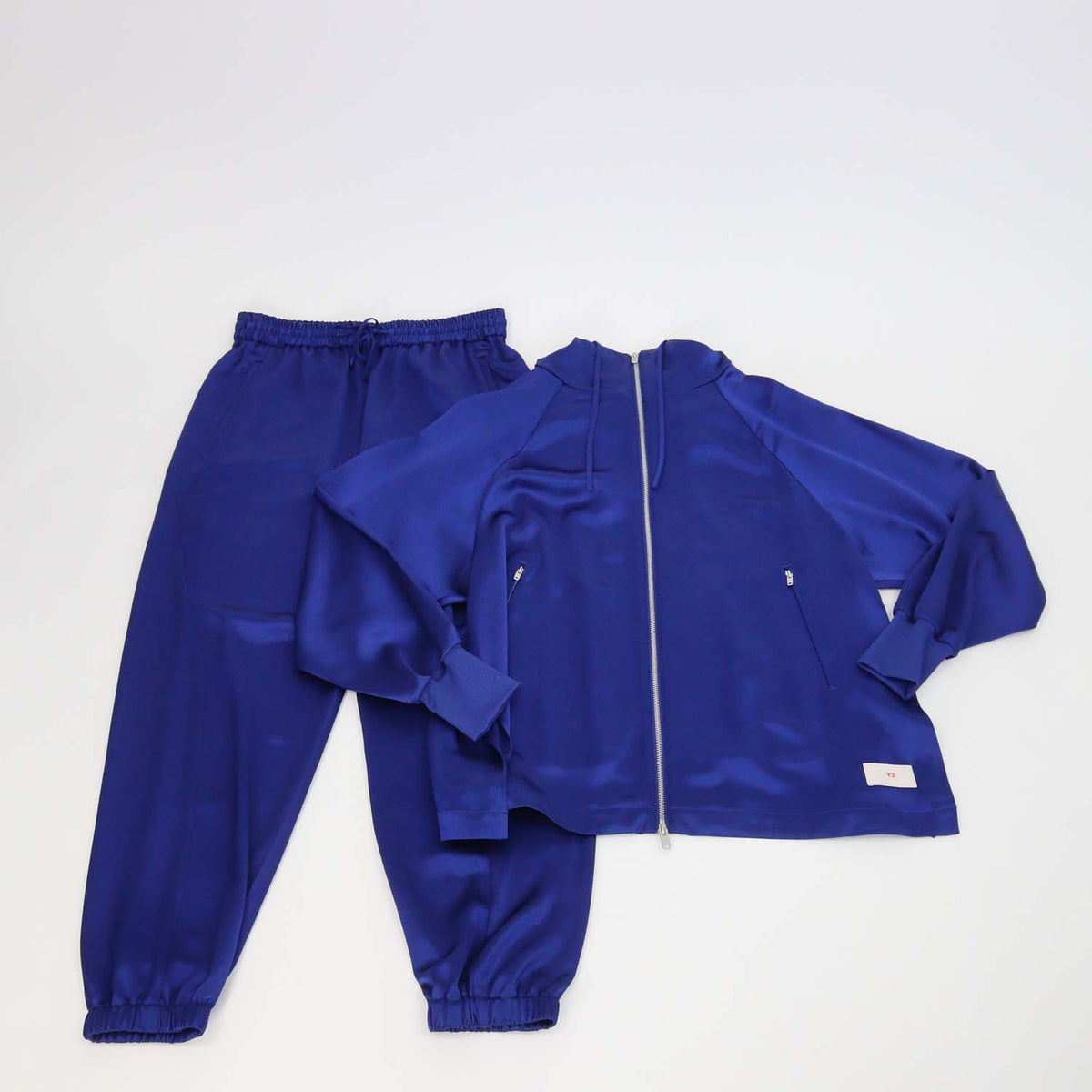 Y3 Metallic Blue Zip Pocket Hooded Sweatshirt & Drawstring Jogger Pants Set