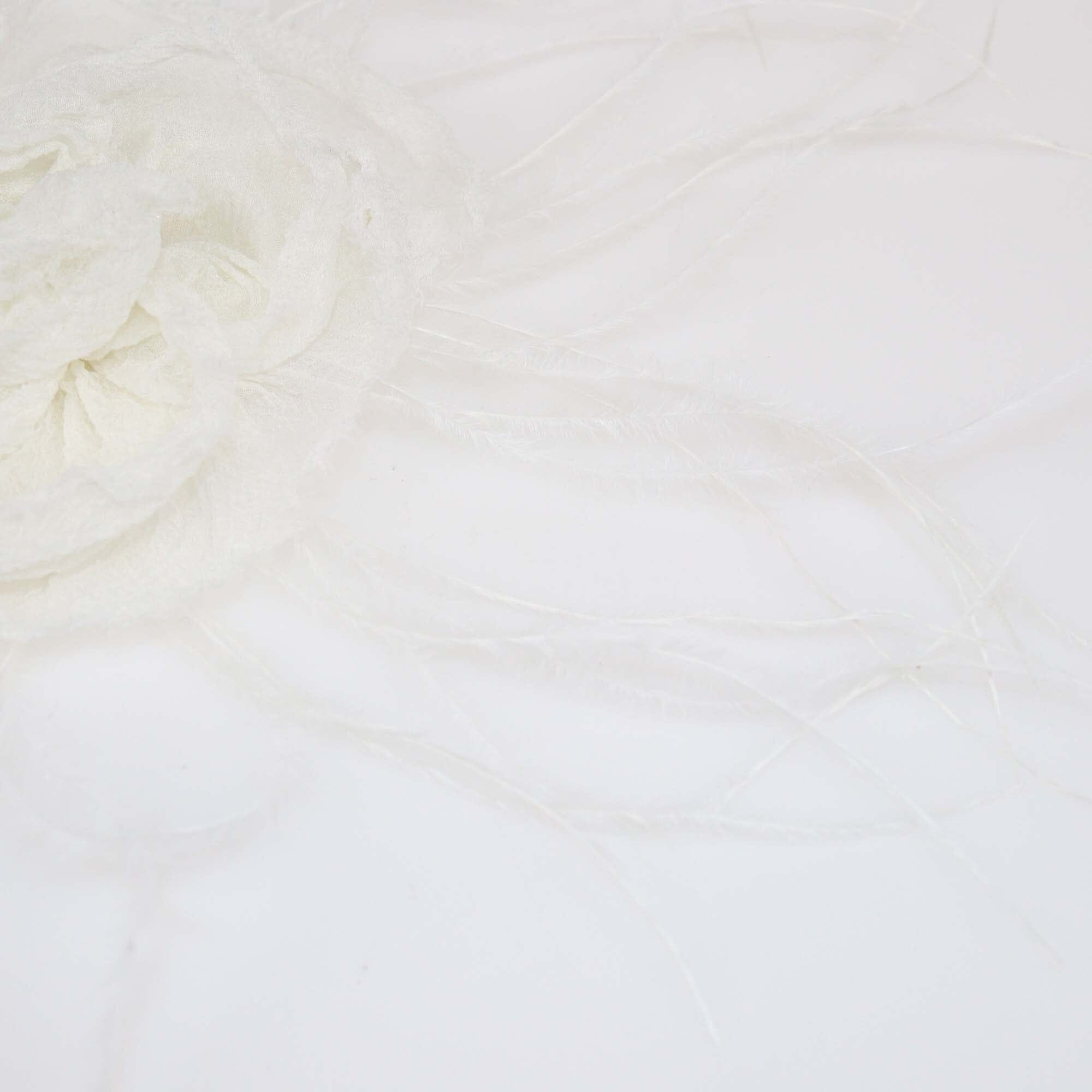 Chanel White Silk Ostrich Feather Camellia Brooch Womens Chanel