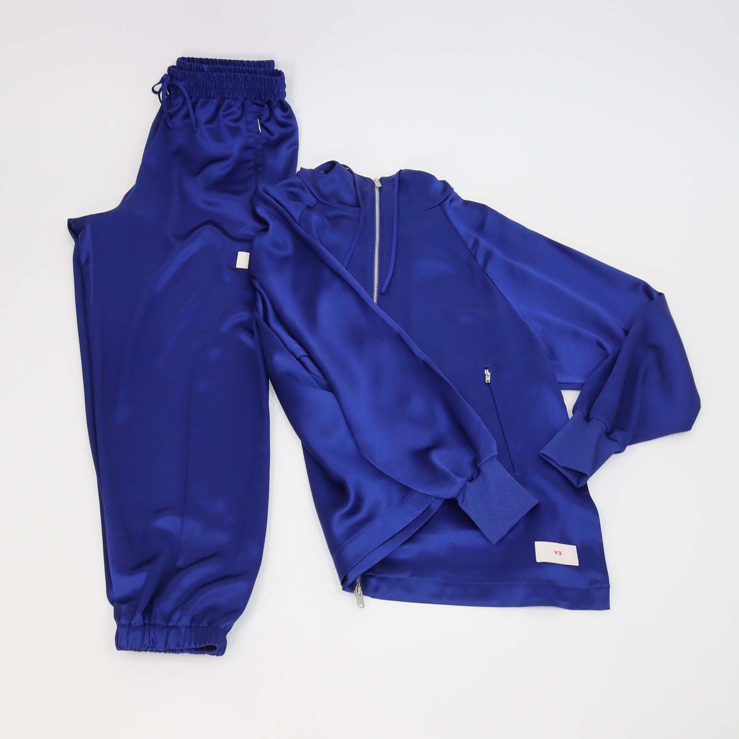 Y3 Metallic Blue Zip Pocket Hooded Sweatshirt & Drawstring Jogger Pants Set