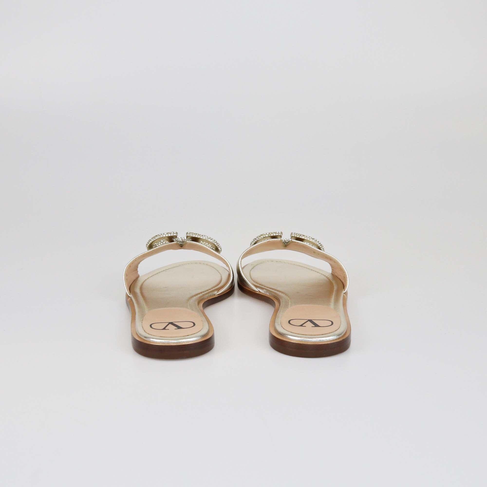 Valentino Light Gold VLogo Glow Signature Flat Slides Womens Valentino