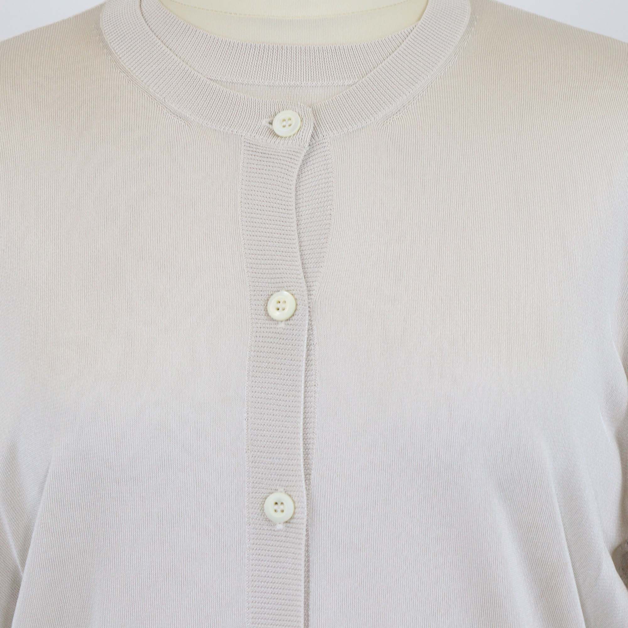 Prada Dark Cream Viscose Ribbed Knit Short Sleeve Top & Long Sleeve Cardigan Set